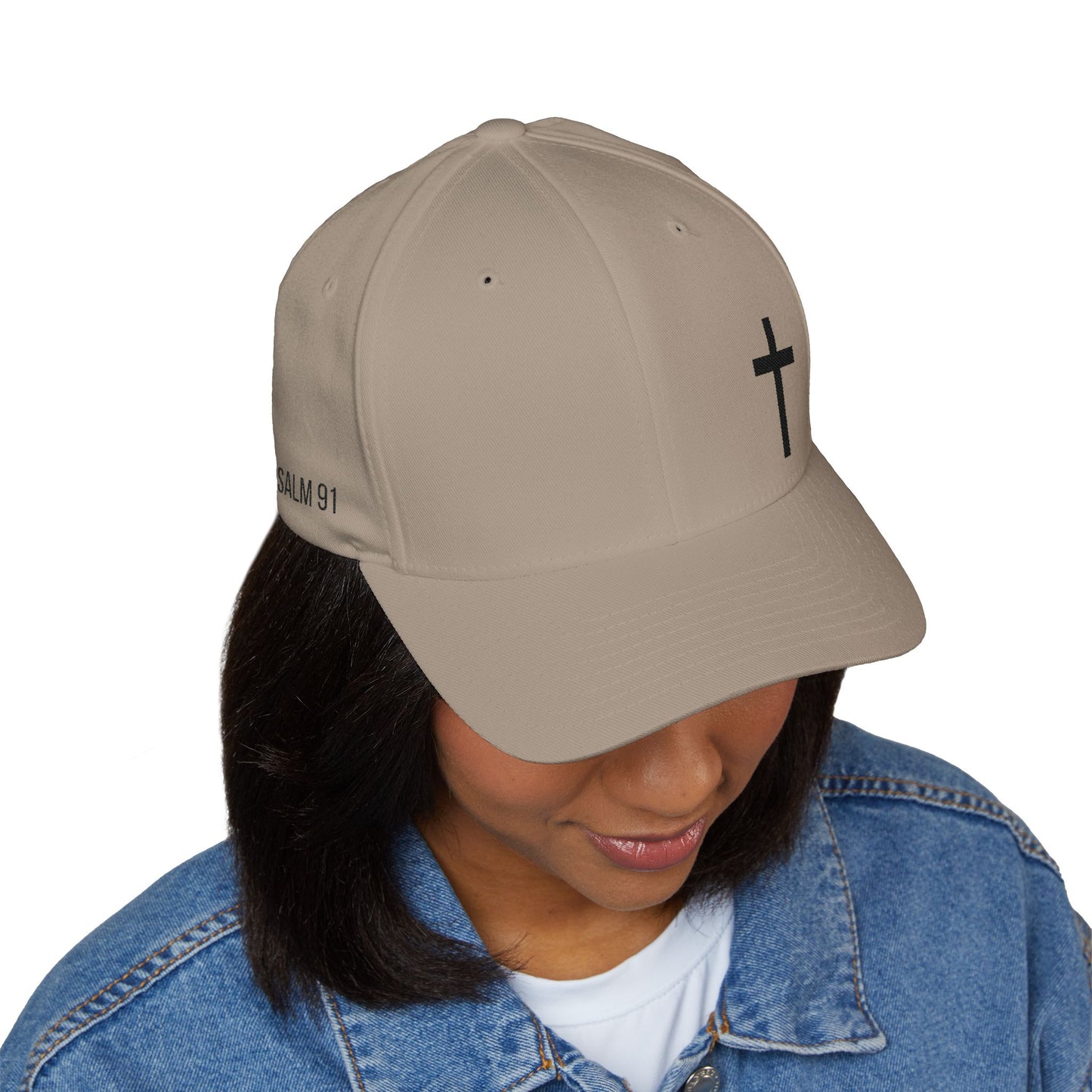 Embroidered Psalm 91 Hat - Flex-fit Closed-Back Hat with Cross Design