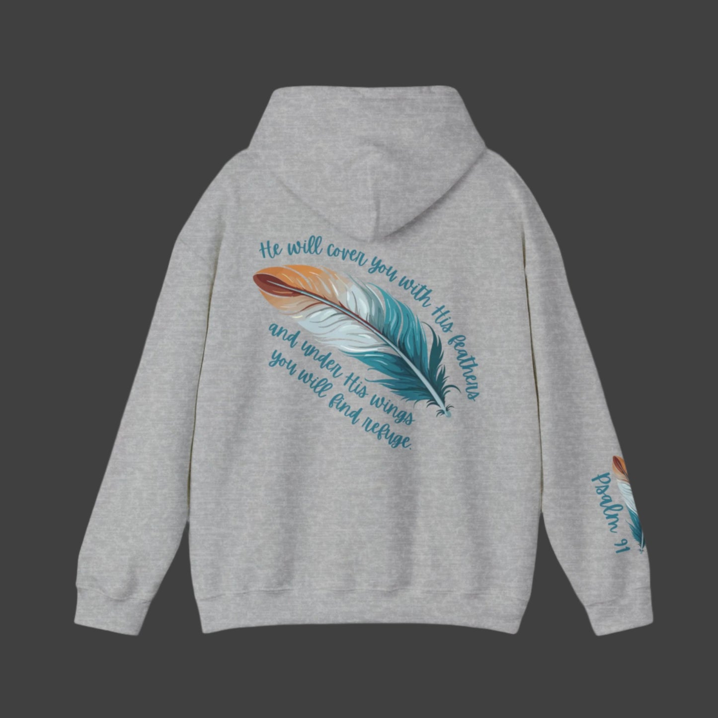 Psalm 91:4 Cover You With His Feathers Heavyweight Hooded Sweatshirt