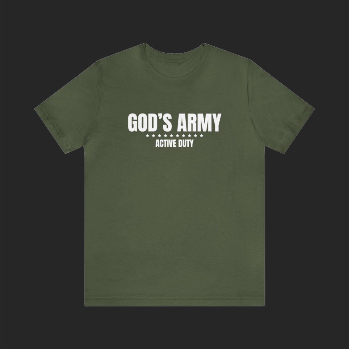 God's Army Active Duty Unisex Jersey Short Sleeve Tee. Cataldo Creations. Faith Based Apparel. Christian Clothing