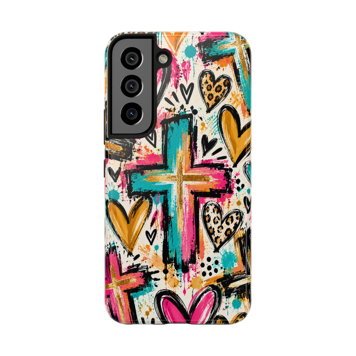 Jesus Cross & Hearts Christian Phone Case | Colorful Faith-Inspired Protective Case for iPhone & Samsung Galaxy