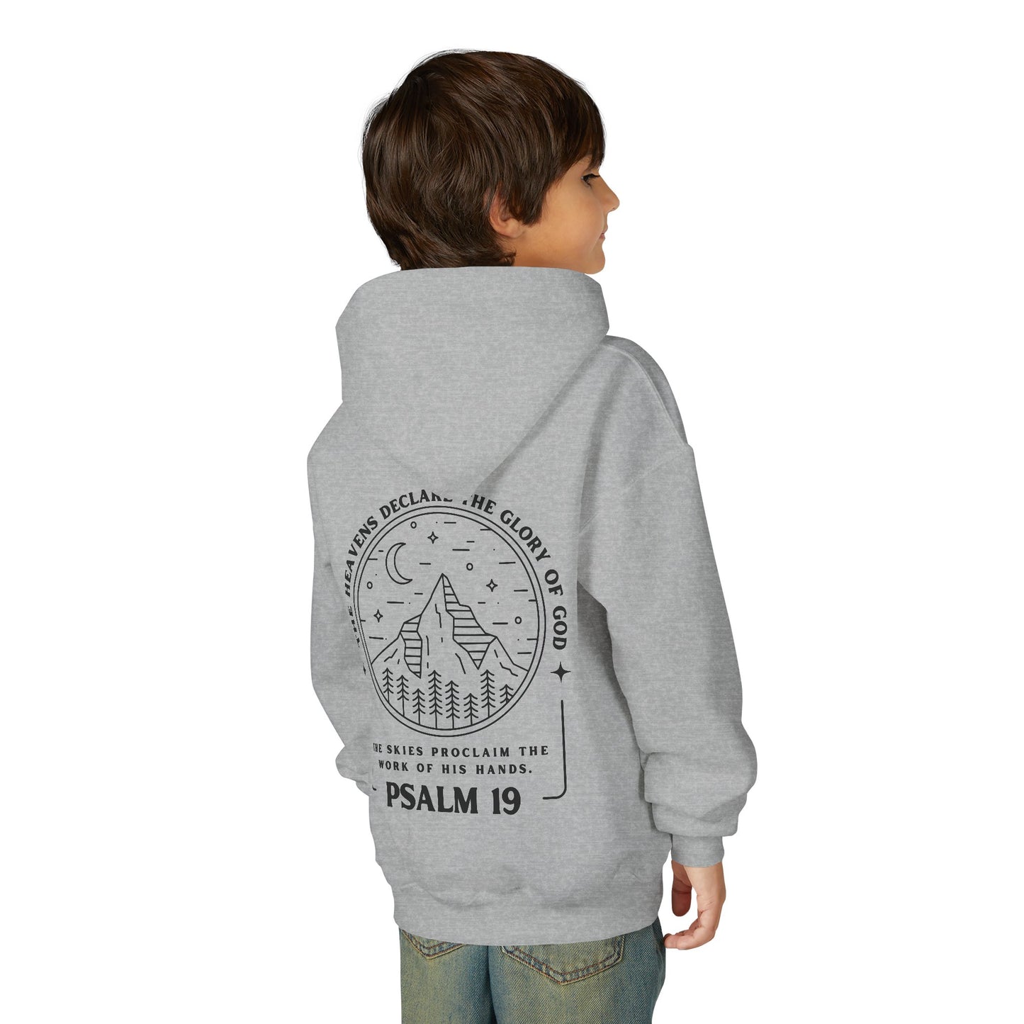 Youth Psalm 19 Hooded Sweatshirt, Cozy Kids Christian Apparel, 'The Heavens Declare The Glory Of God' Teen Bible Verse Hoodie