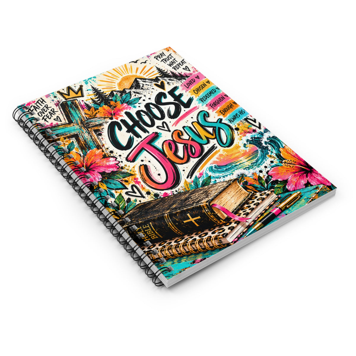 Choose Jesus Christian Spiral Notebook | Colorful Faith Journal for Women & Teen Girls