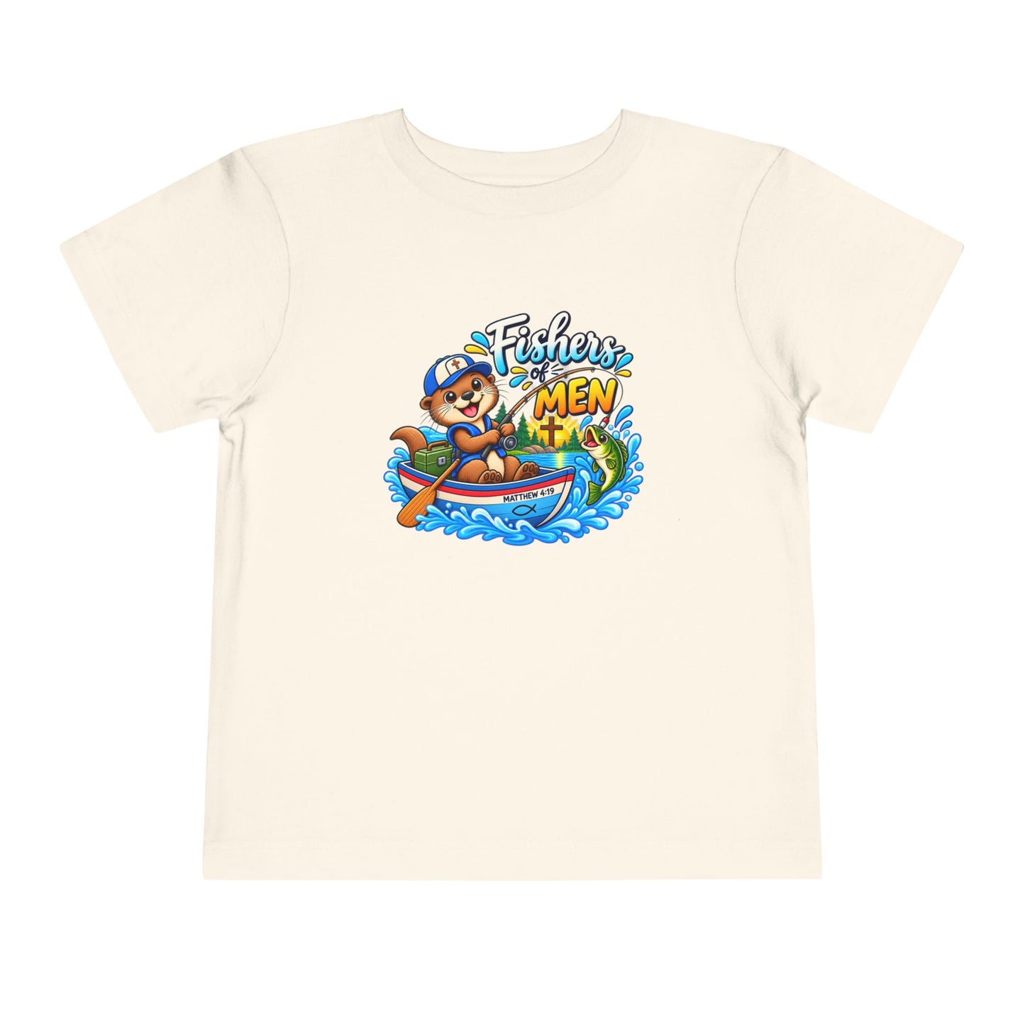 Fishers of Men Christian Toddler T-Shirt | Matthew 4:19 Otter Fishing Tee | Faith-Based Little Kids Clothing