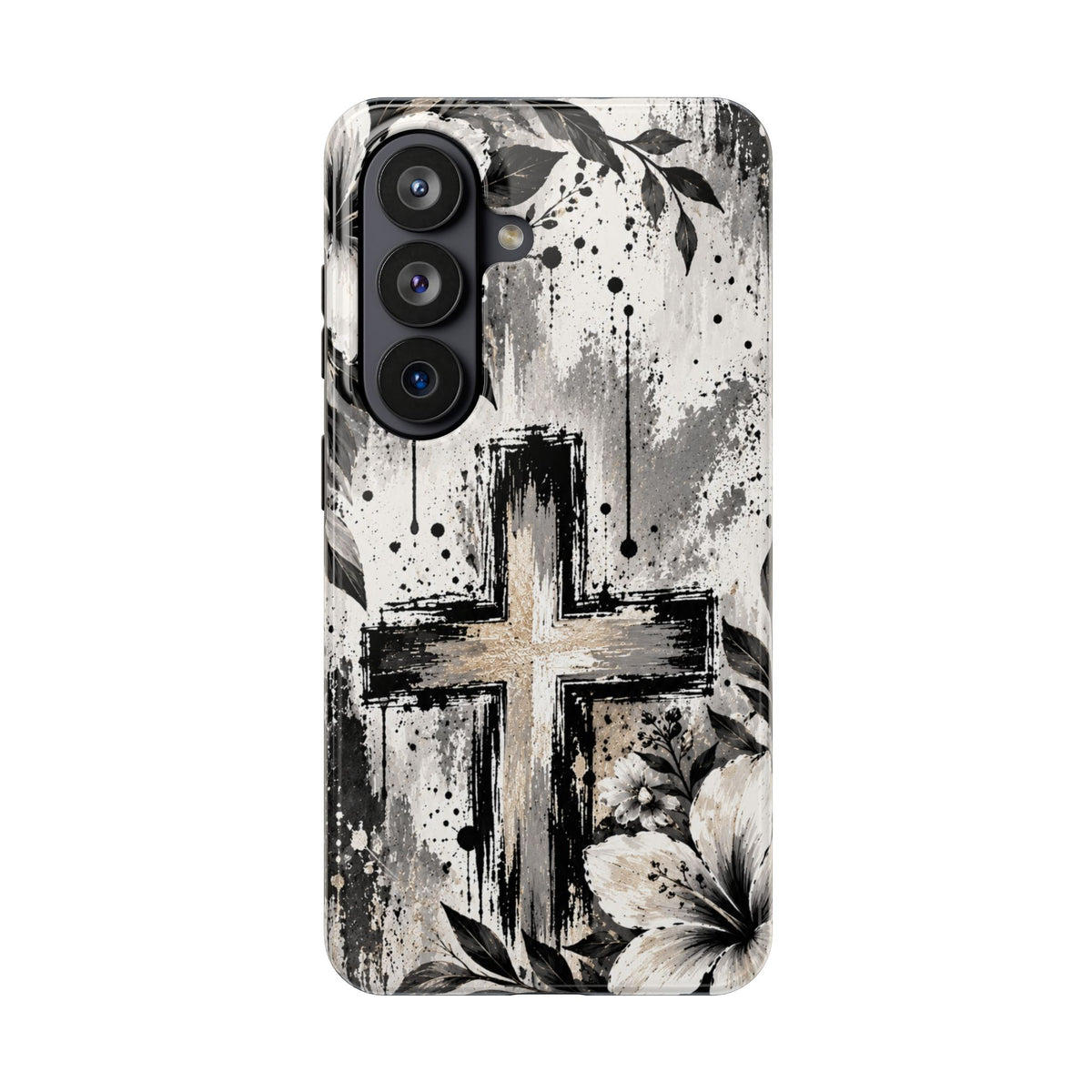Black & White Floral Cross Christian Phone Case | Faith-Inspired Protective iPhone Case