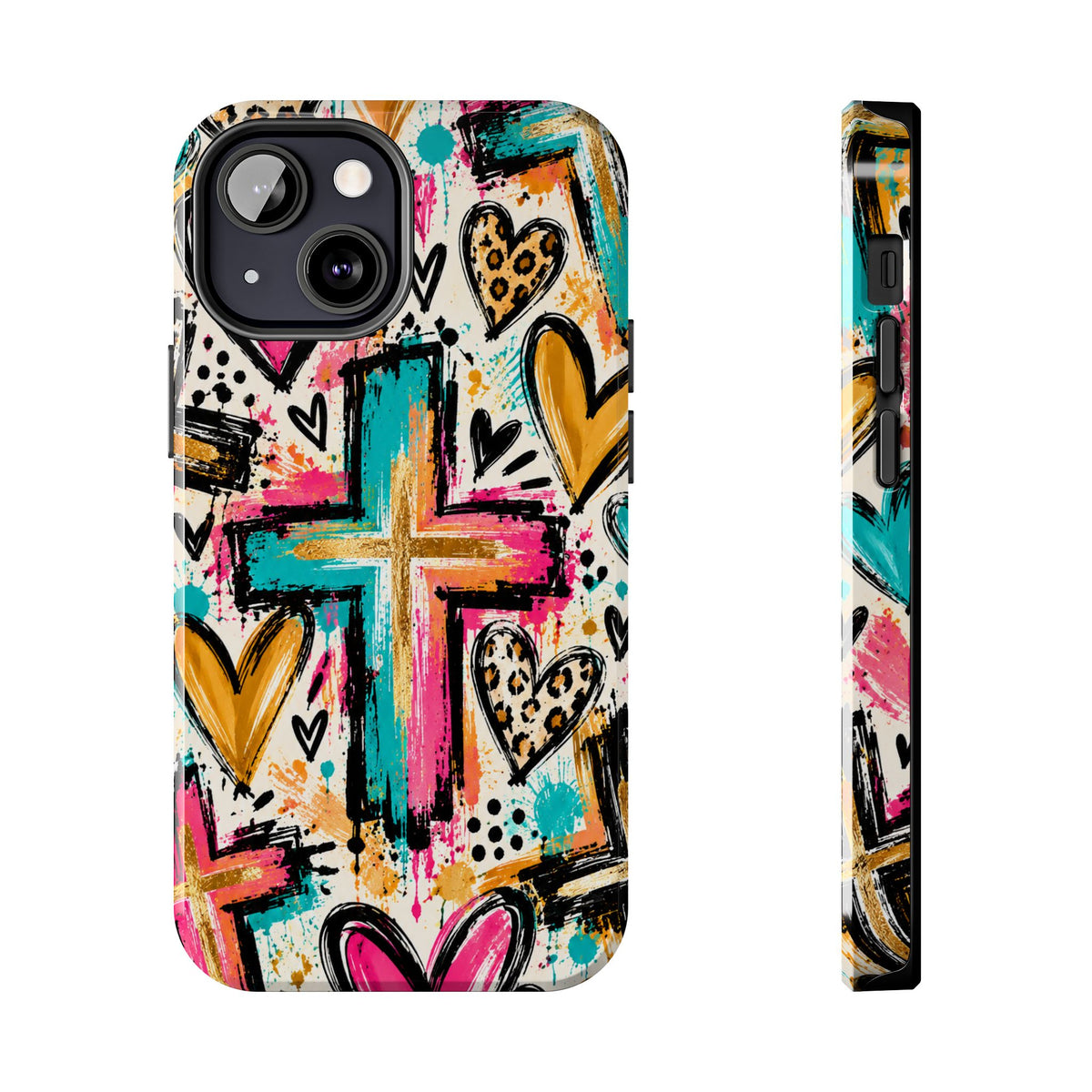 Jesus Cross & Hearts Christian Phone Case | Colorful Faith-Inspired Protective Case for iPhone & Samsung Galaxy