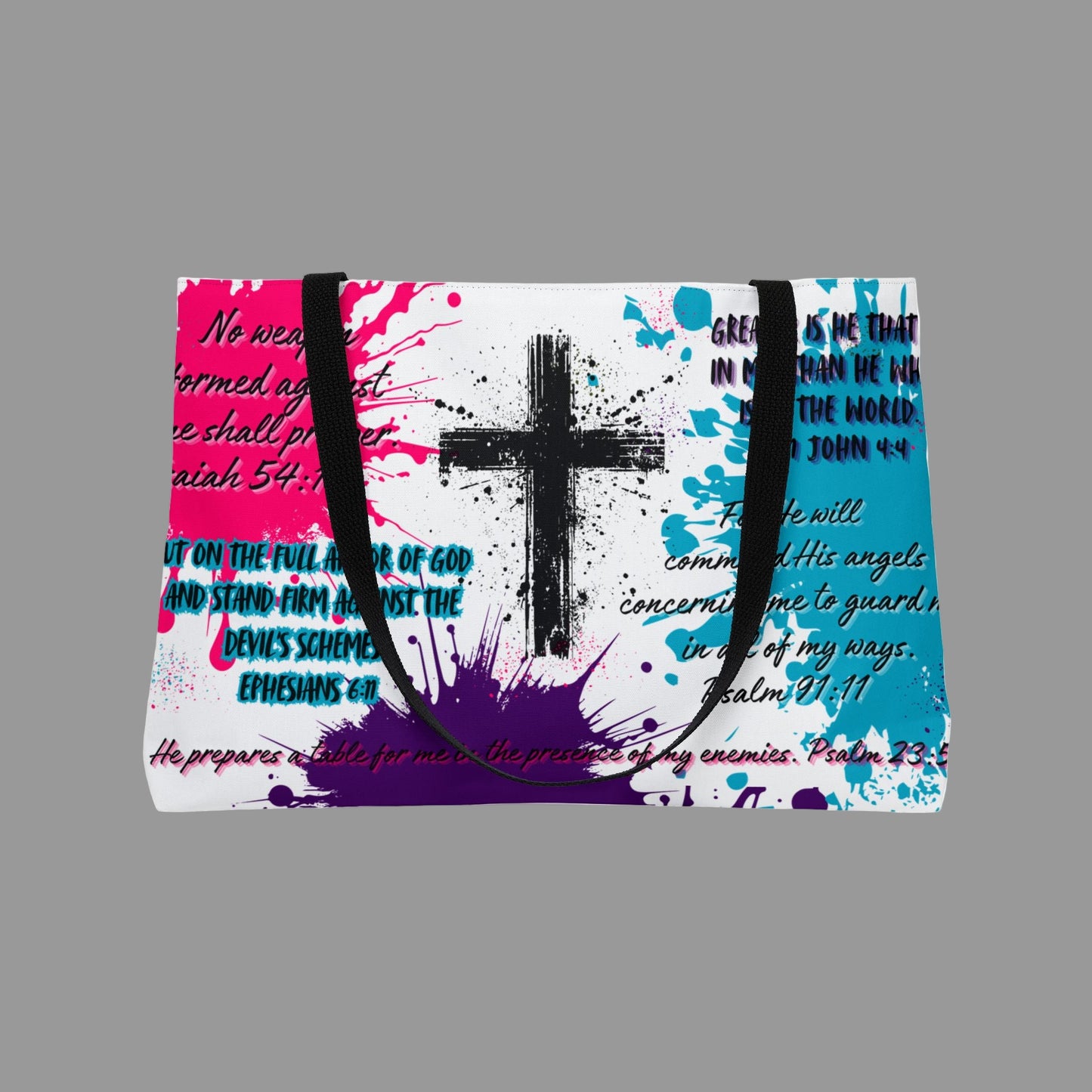 Tote Bag - Bible Verses for Strength and Protection, Colorful Cross Design