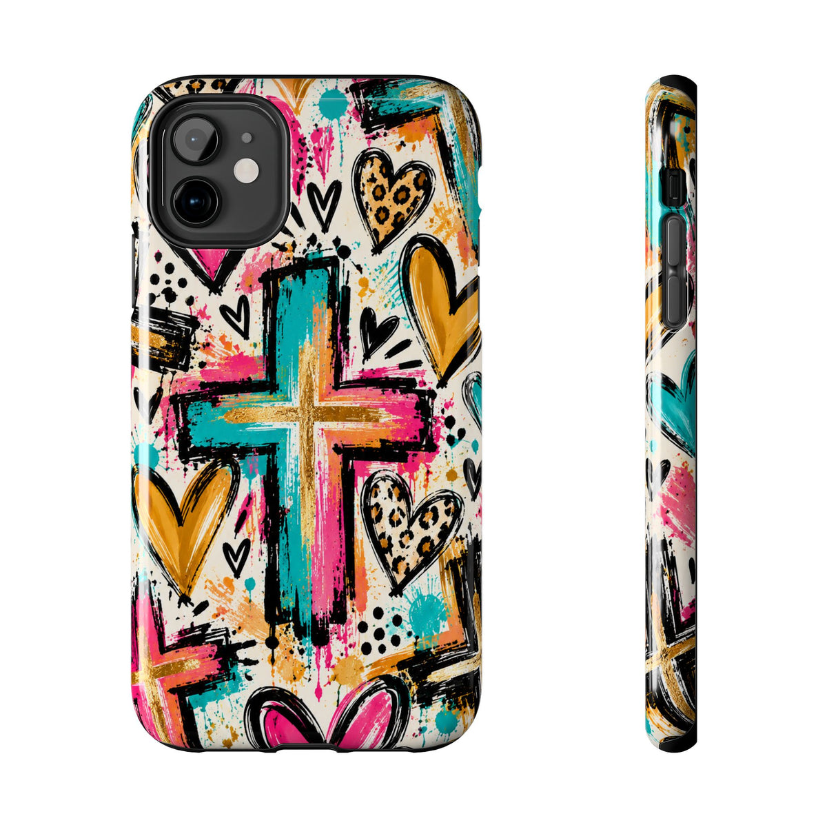 Jesus Cross & Hearts Christian Phone Case | Colorful Faith-Inspired Protective Case for iPhone & Samsung Galaxy