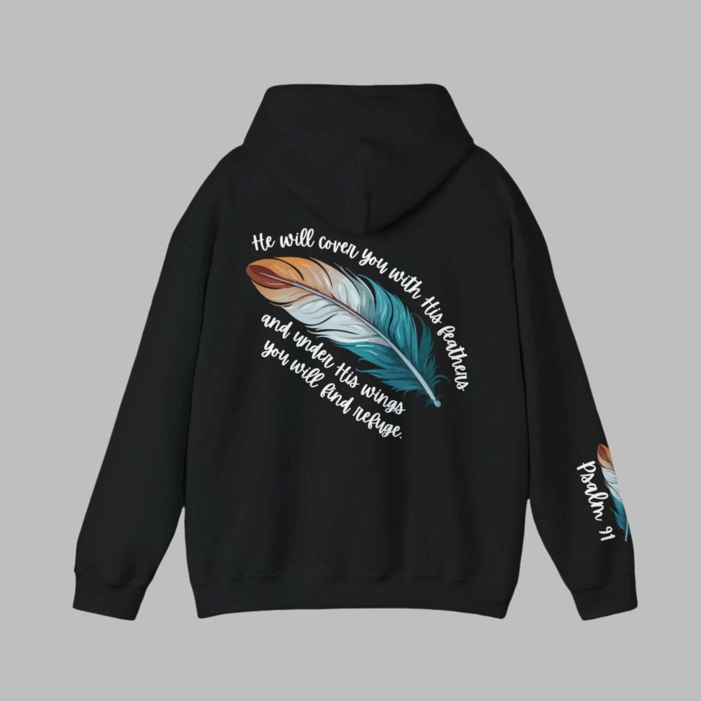 Psalm 91:4 Cover You With His Feathers Heavyweight Hooded Sweatshirt