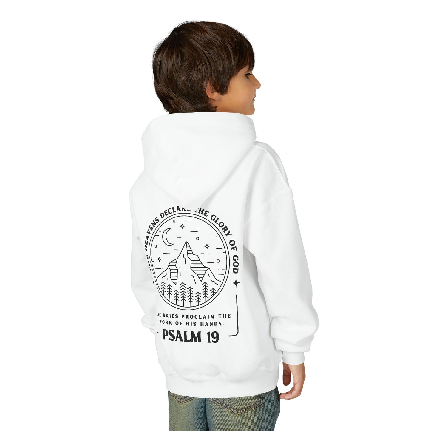 Youth Psalm 19 Hooded Sweatshirt, Cozy Kids Christian Apparel, 'The Heavens Declare The Glory Of God' Teen Bible Verse Hoodie