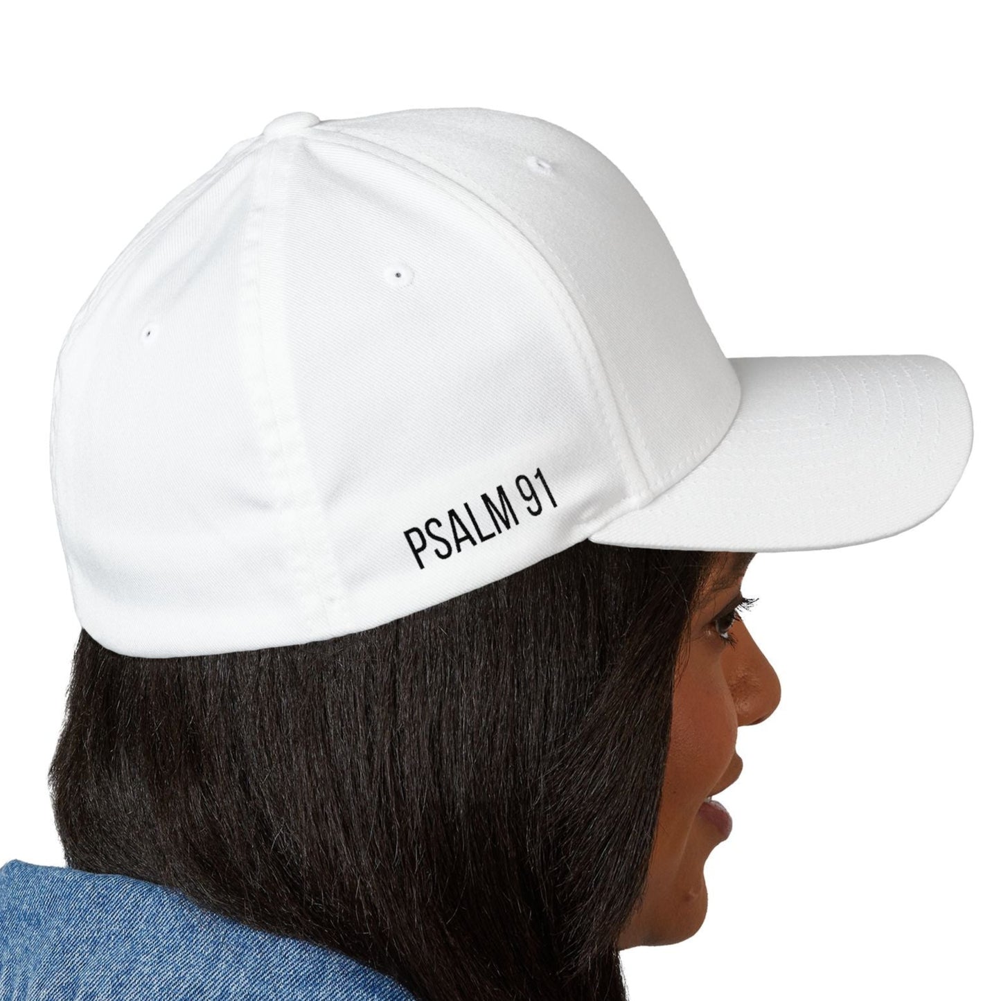 Embroidered Psalm 91 Hat - Flex-fit Closed-Back Hat with Cross Design