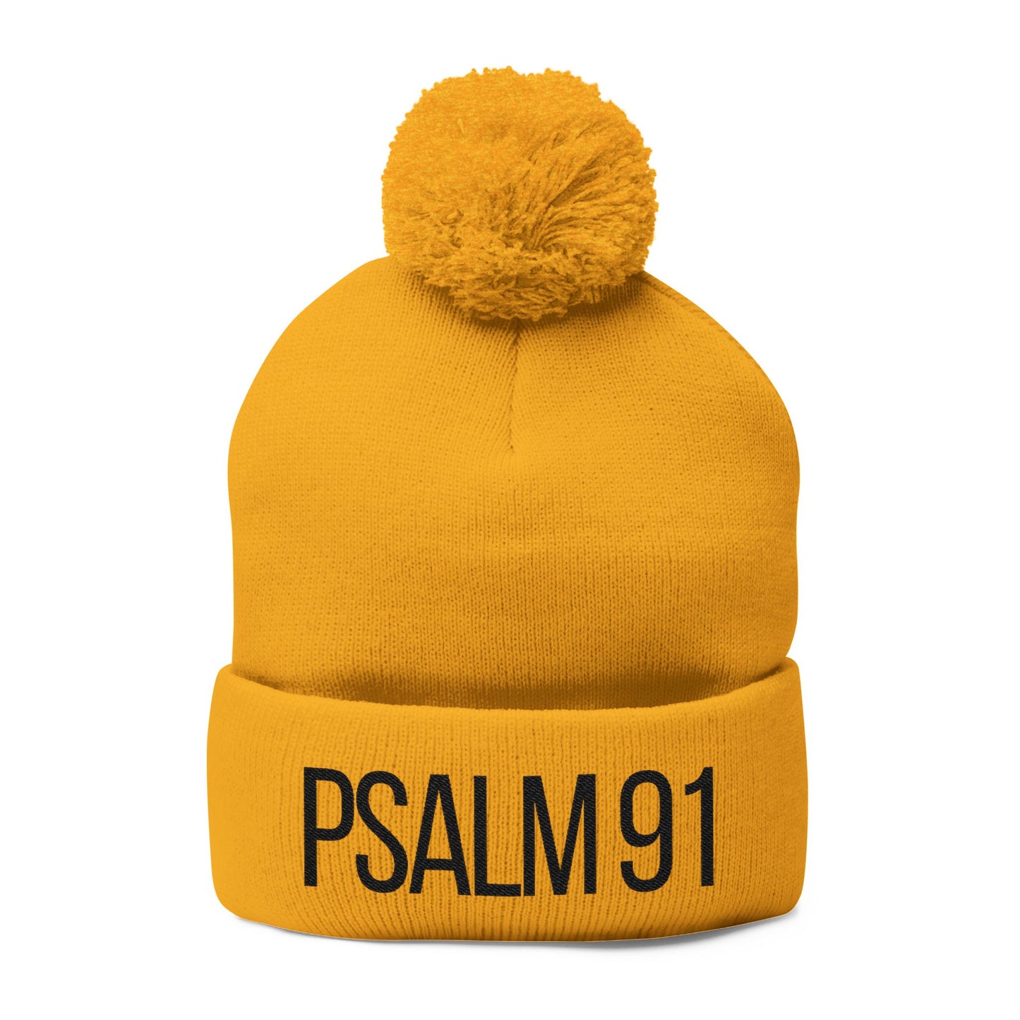 Psalm 91 Pom-Pom Knit Cap — Embroidered Winter Beanie for Faith & Comfort