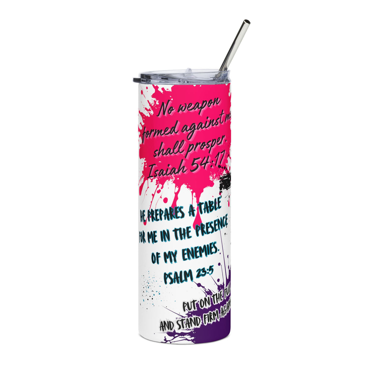 20 oz Christian Bible Verse Tumbler with Straw - God's Protection Scriptures & Cross Design