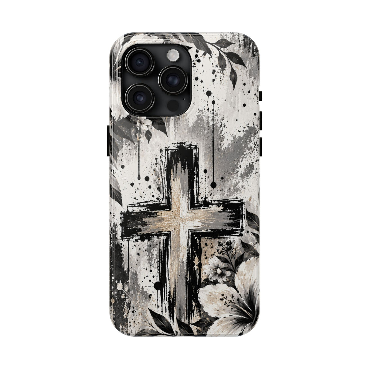 Black & White Floral Cross Christian Phone Case | Faith-Inspired Protective iPhone Case