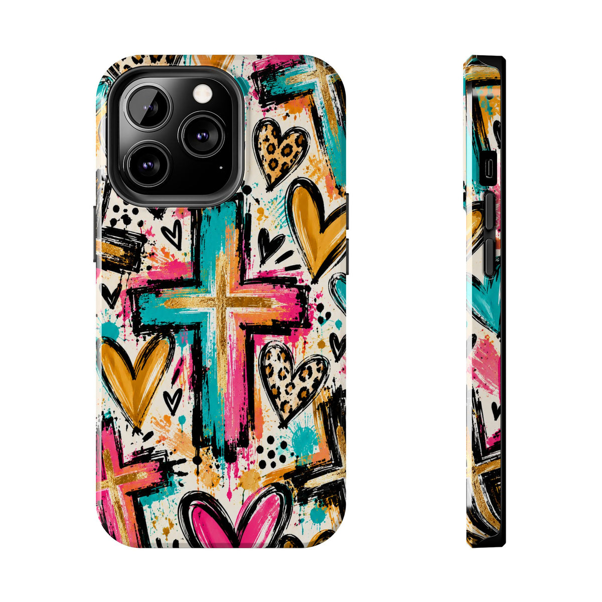 Jesus Cross & Hearts Christian Phone Case | Colorful Faith-Inspired Protective Case for iPhone & Samsung Galaxy