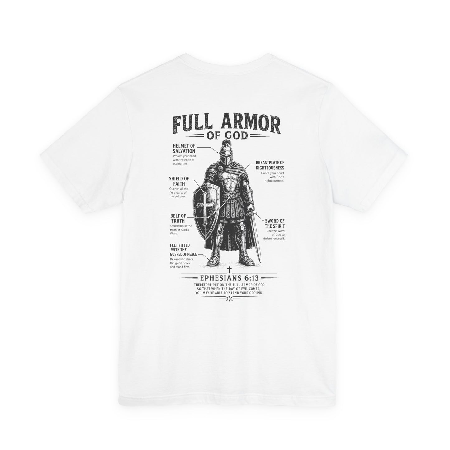 Full Armor of God Christian T-shirt featuring Ephesians 6:13. Vintage armor illustration designed to inspire faith, courage, and daily spiritual strength.