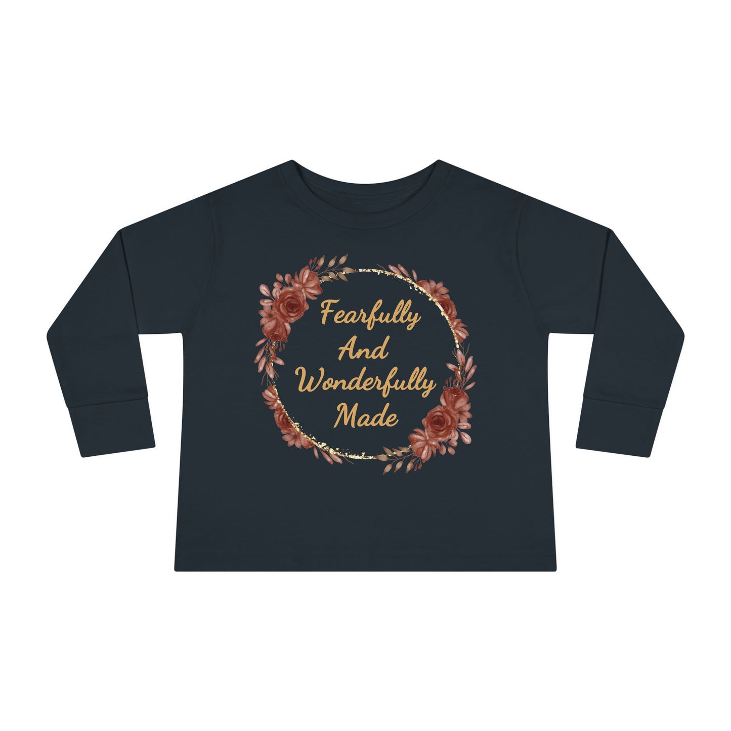 Toddler Fearfully And Wonderfully Made Long Sleeve Tee, Charming Kids Shirt, Baby Birthday Gift, Cute Toddler Floral Bible Verse Design Tee