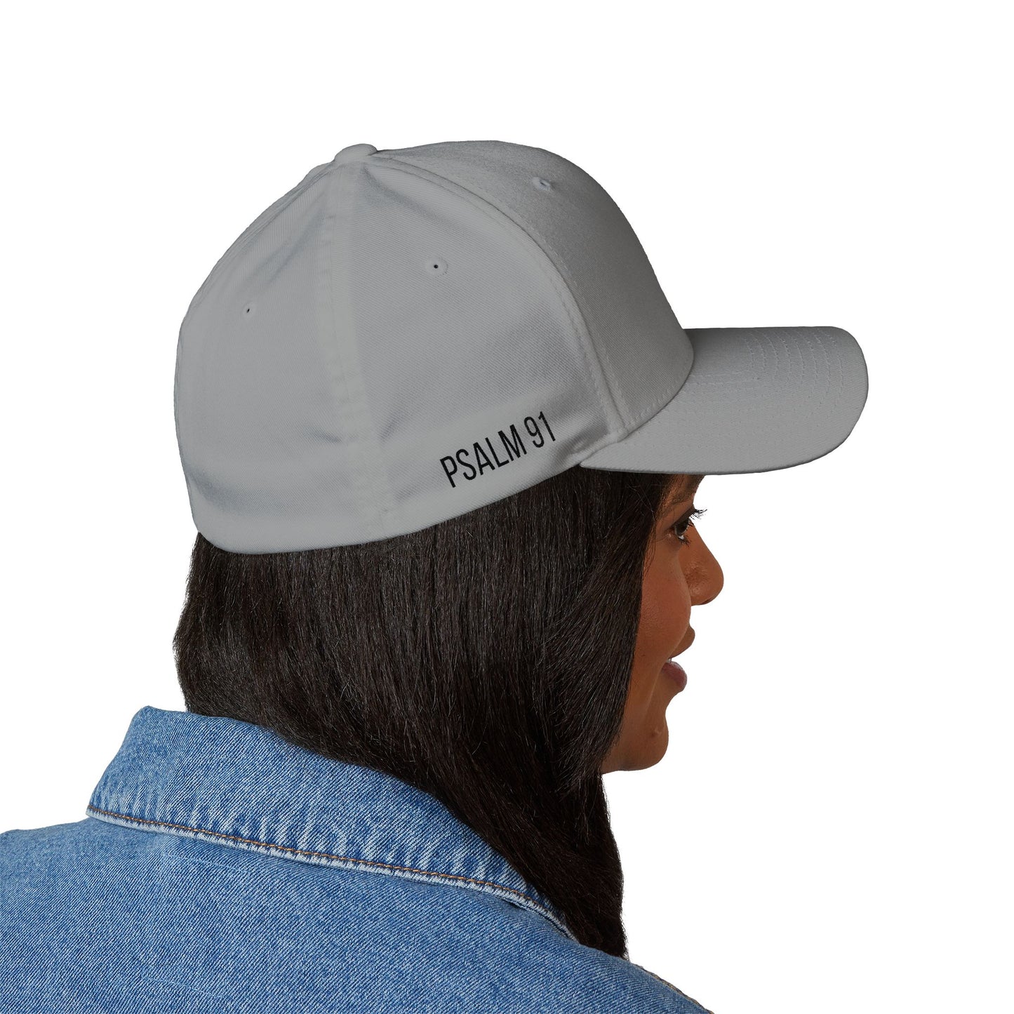 Embroidered Psalm 91 Hat - Flex-fit Closed-Back Hat with Cross Design