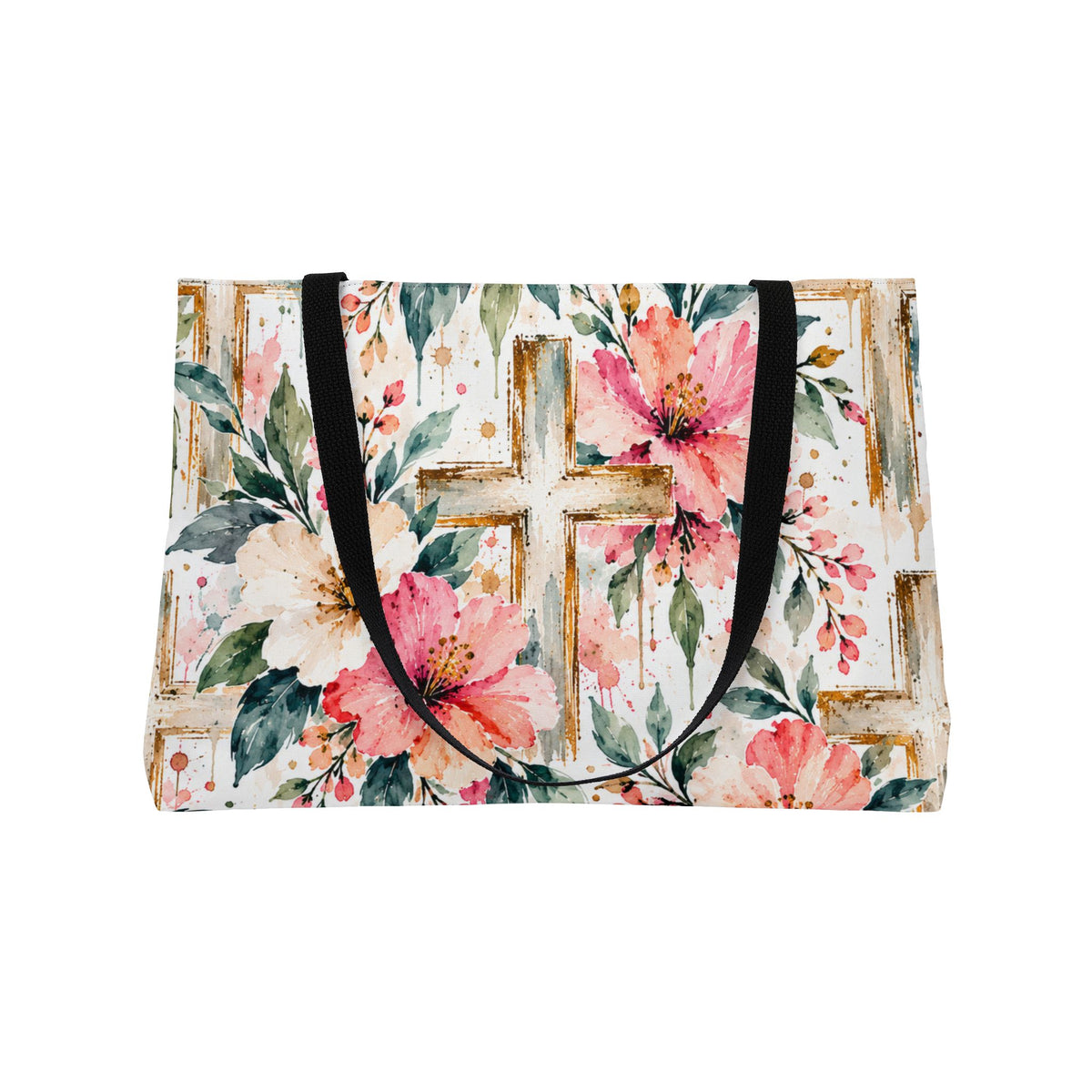 Watercolor Floral Cross Christian Tote Bag | Faith-Inspired Large Carryall