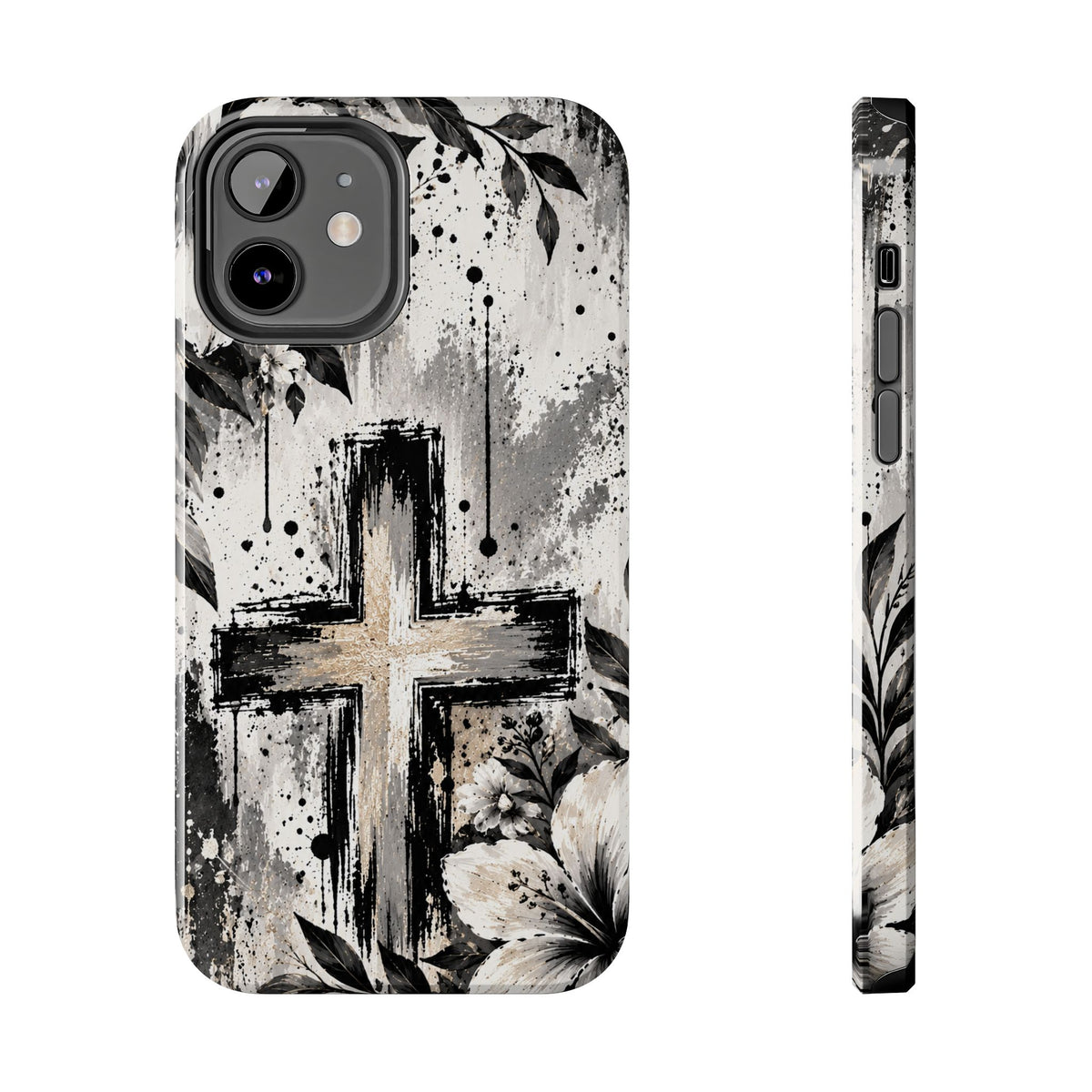 Black & White Floral Cross Christian Phone Case | Faith-Inspired Protective iPhone Case