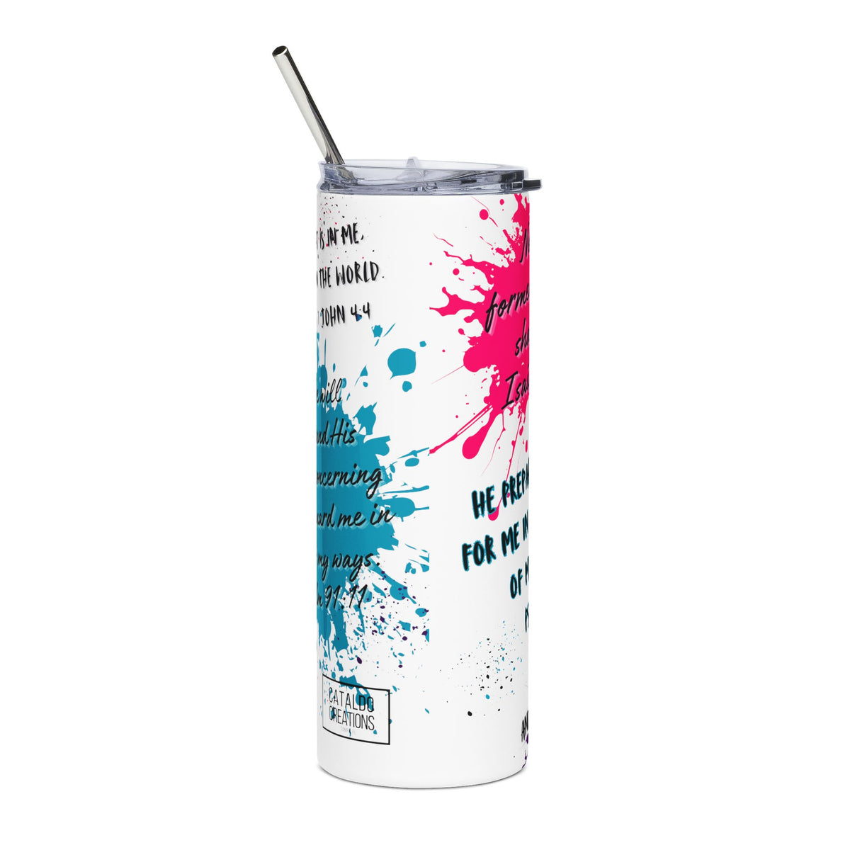 20 oz Christian Bible Verse Tumbler with Straw - God's Protection Scriptures & Cross Design