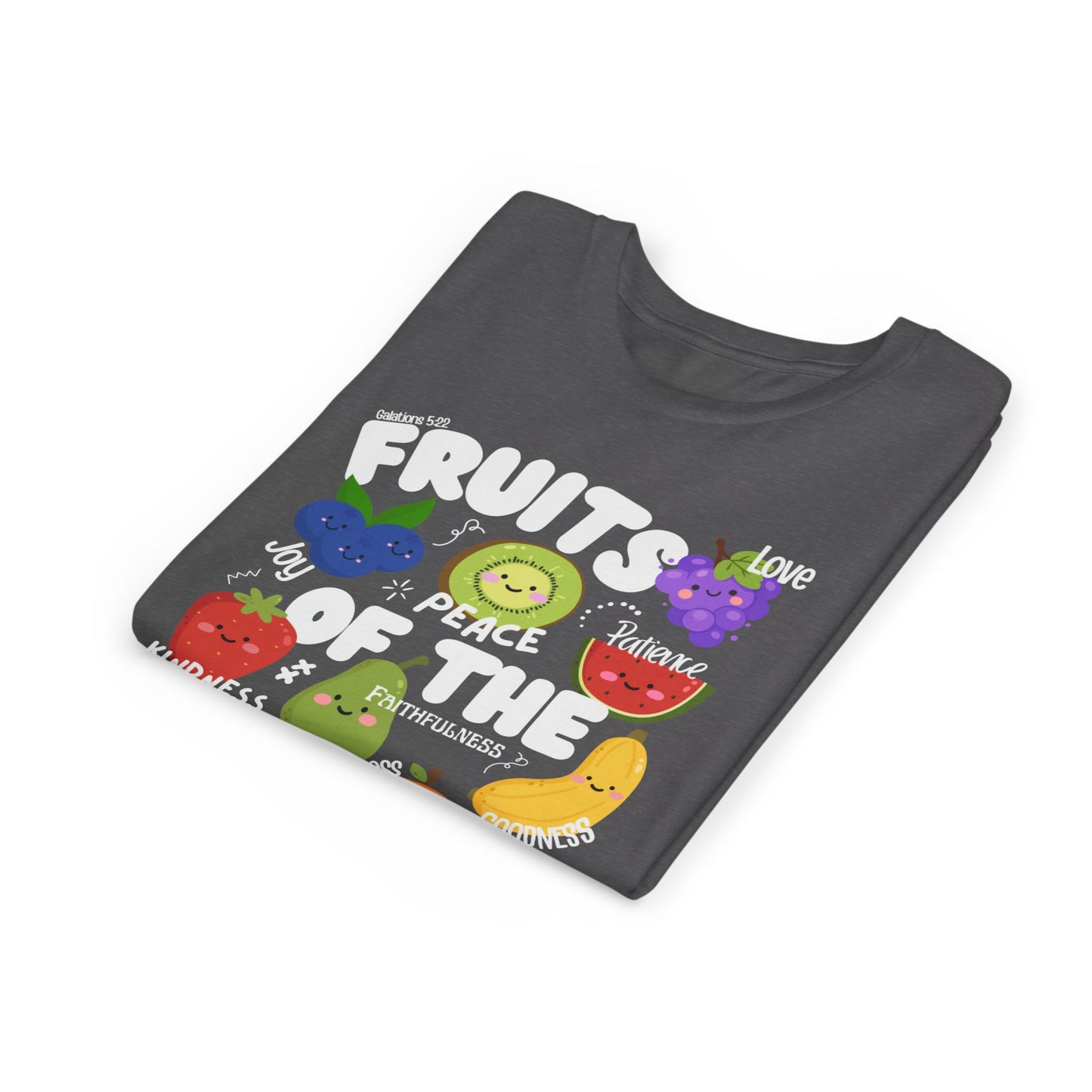 'Fruits of the Spirit' Kids Christian T-Shirt, Youth Bible Verse T-Shirt (Peace, Joy, Kindness)