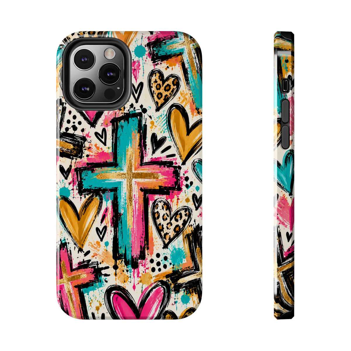 Jesus Cross & Hearts Christian Phone Case | Colorful Faith-Inspired Protective Case for iPhone & Samsung Galaxy