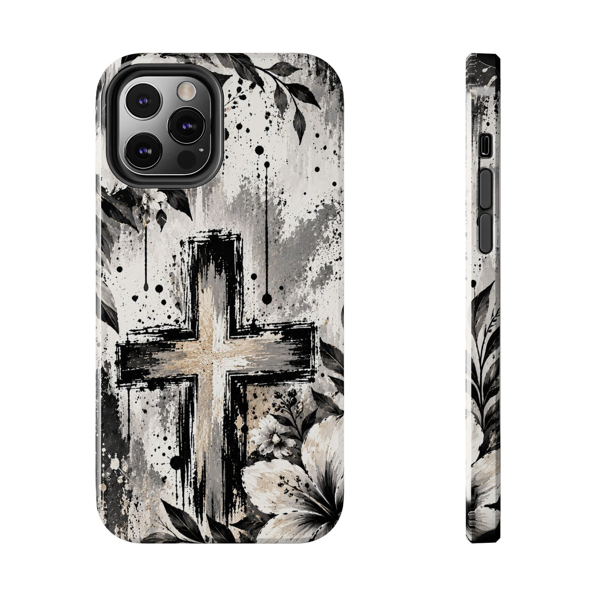 Black & White Floral Cross Christian Phone Case | Faith-Inspired Protective iPhone Case