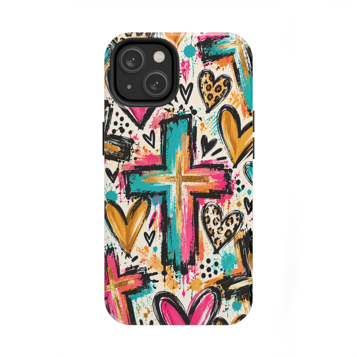 Jesus Cross & Hearts Christian Phone Case | Colorful Faith-Inspired Protective Case for iPhone & Samsung Galaxy