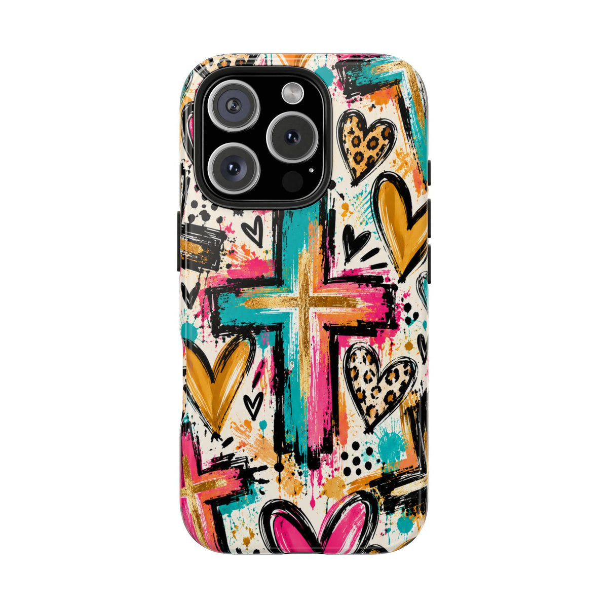 Jesus Cross & Hearts Christian Phone Case | Colorful Faith-Inspired Protective Case for iPhone & Samsung Galaxy