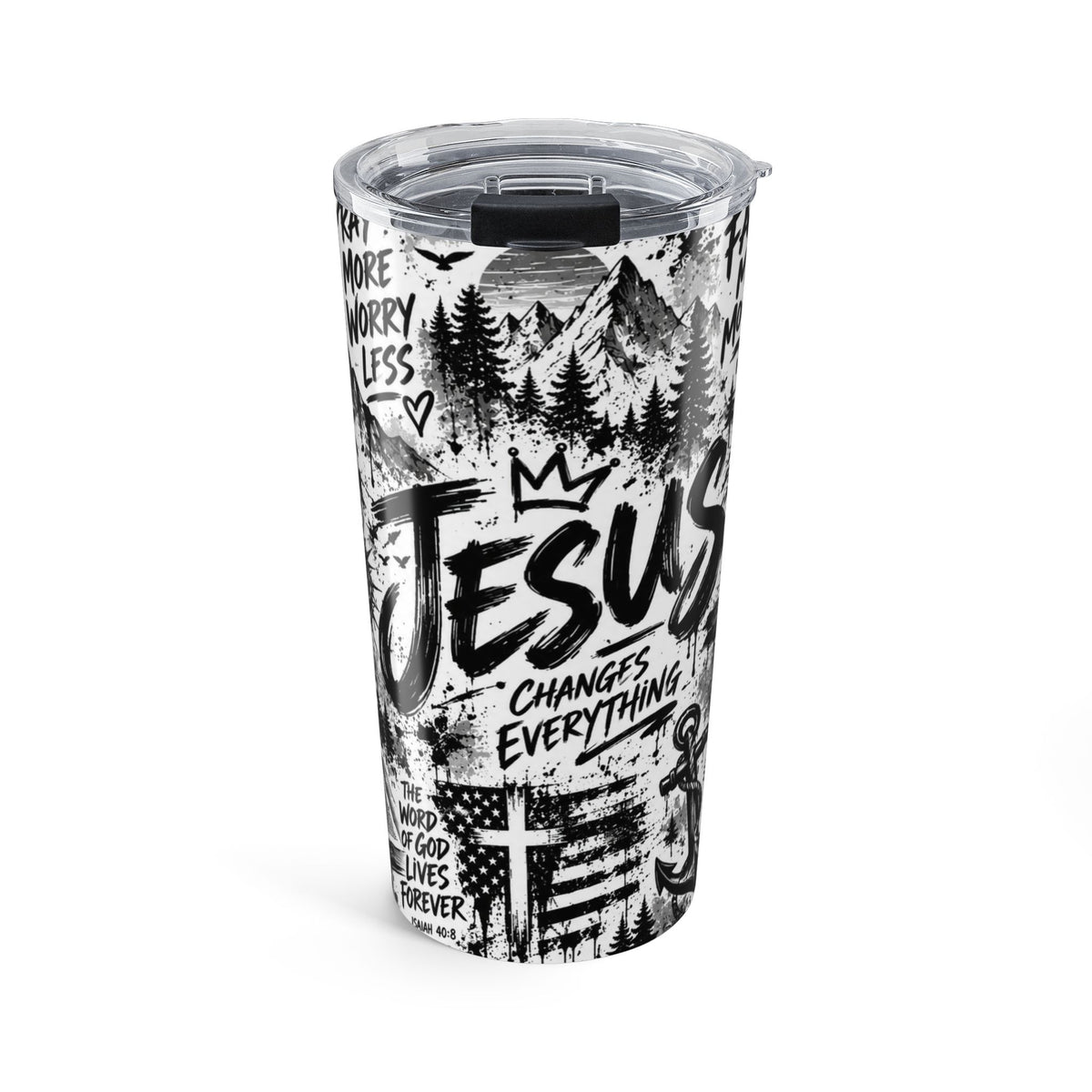 Jesus Changes Everything 20oz Christian Tumbler | Black & White Faith-Inspired Travel Cup