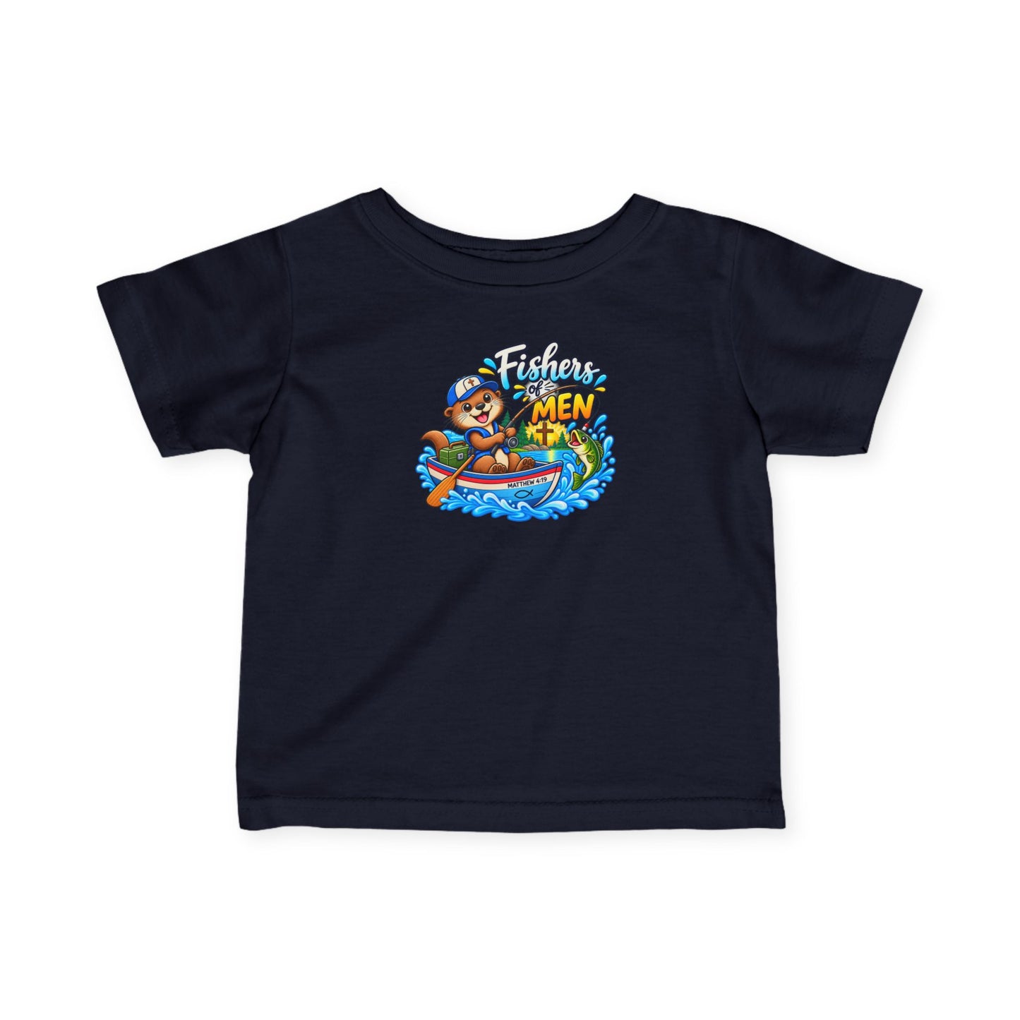 Fishers of Men Christian Infant T-Shirt – Matthew 4:19 Faith-Based Baby Tee with Cute Otter Design