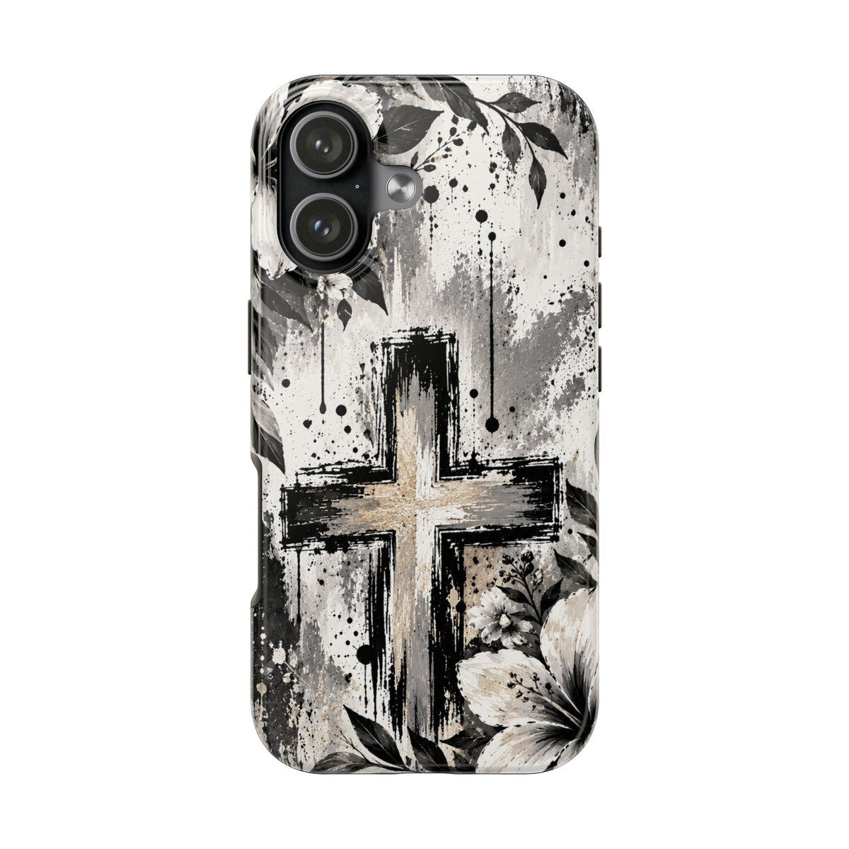 Black & White Floral Cross Christian Phone Case | Faith-Inspired Protective iPhone Case