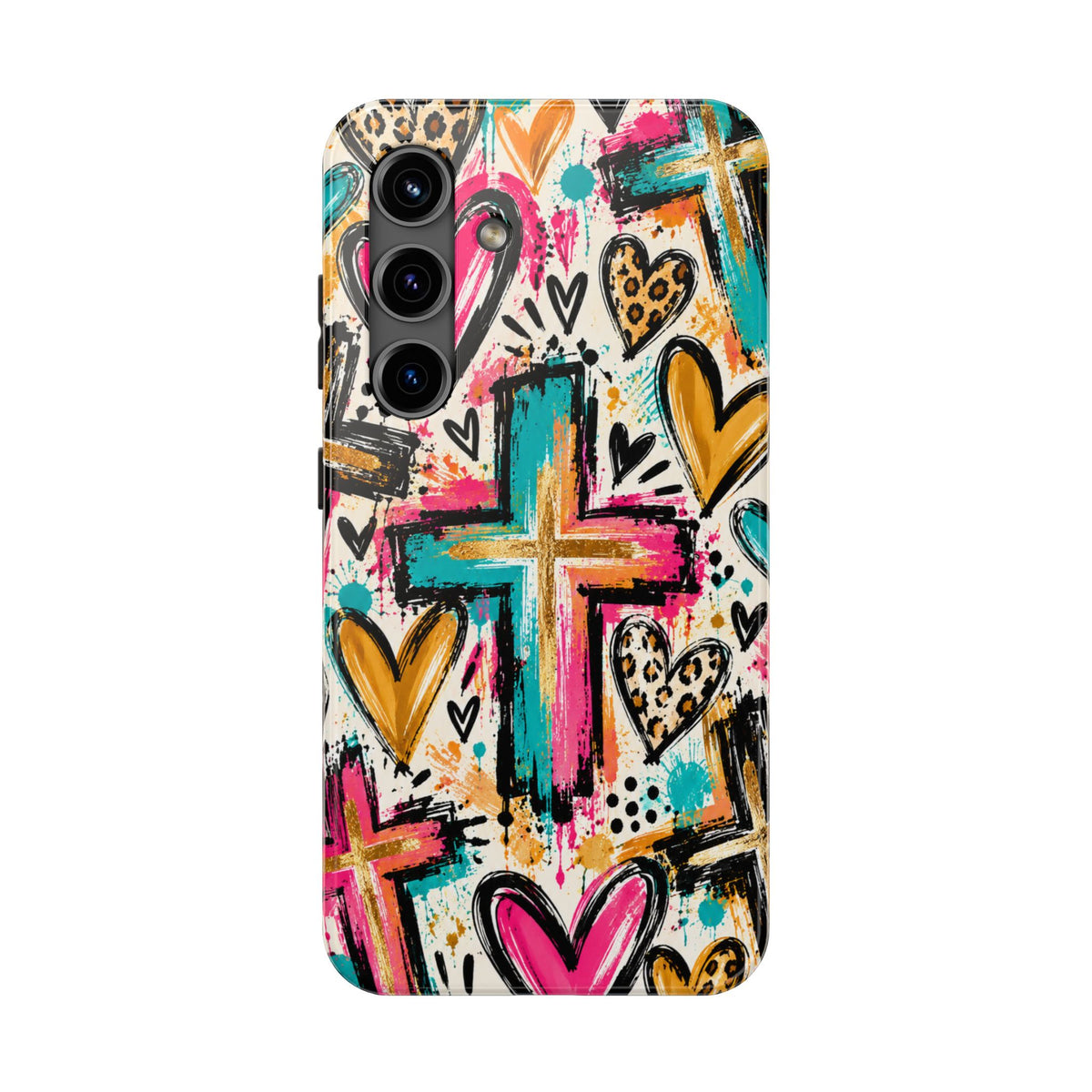 Jesus Cross & Hearts Christian Phone Case | Colorful Faith-Inspired Protective Case for iPhone & Samsung Galaxy