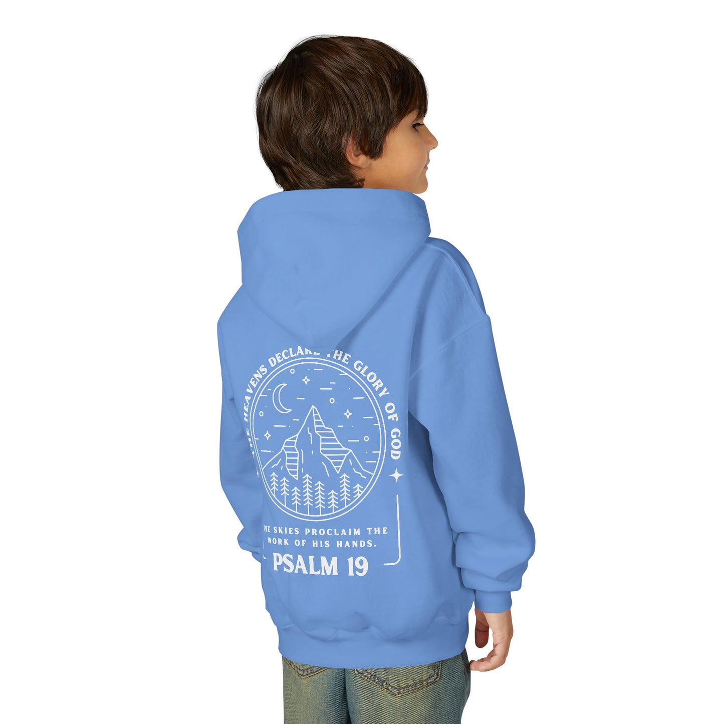 Youth Psalm 19 Hooded Sweatshirt, Cozy Kids Christian Apparel, 'The Heavens Declare The Glory Of God' Teen Bible Verse Hoodie