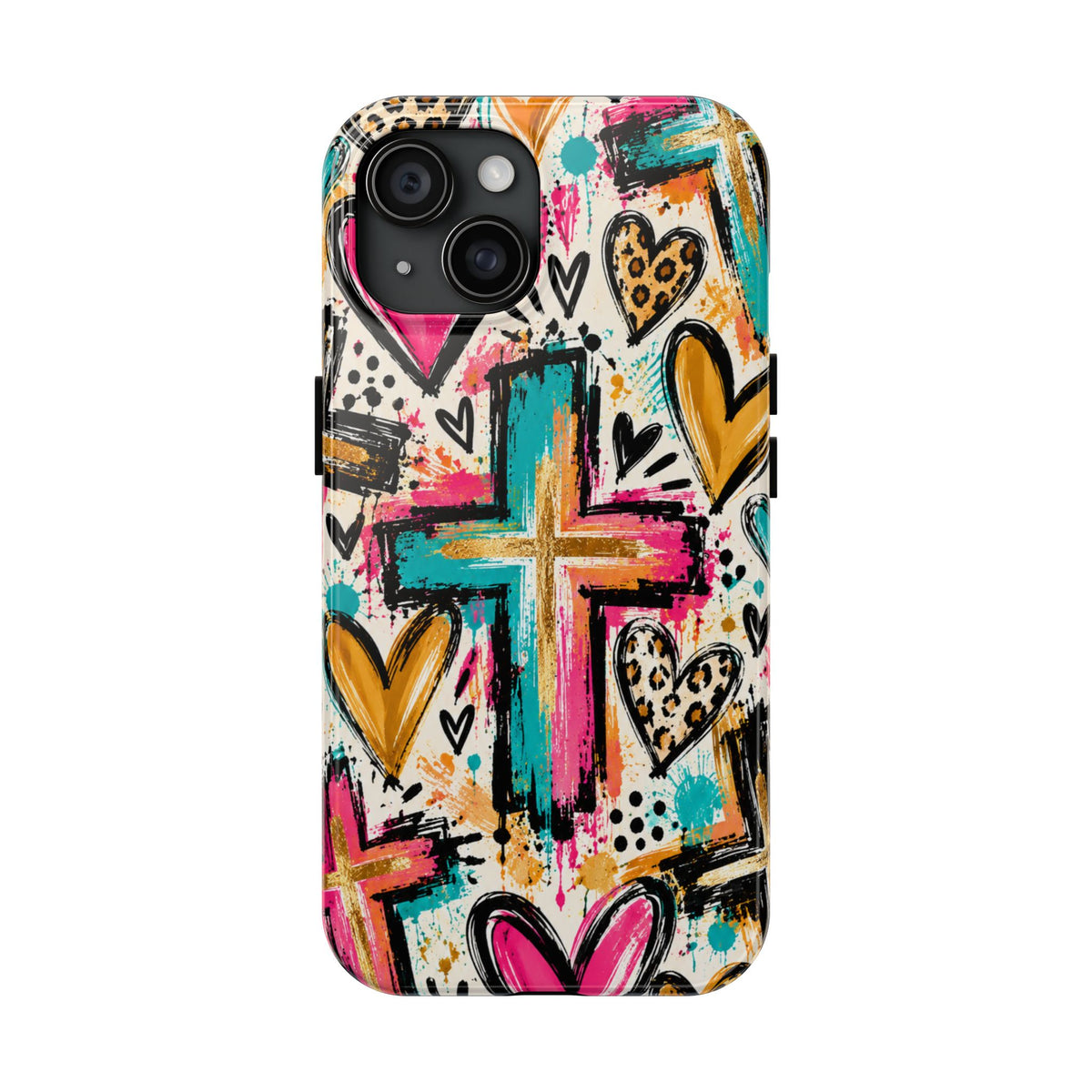 Jesus Cross & Hearts Christian Phone Case | Colorful Faith-Inspired Protective Case for iPhone & Samsung Galaxy