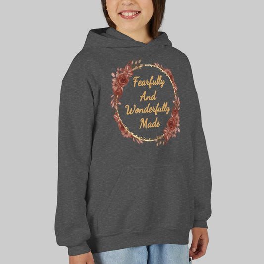 Girls Fearfully and Wonderfully Made Youth Hoodie | Bible Verse Sweatshirt for Kids, Gifts for Teens Girls, Motivational Christian Apparel