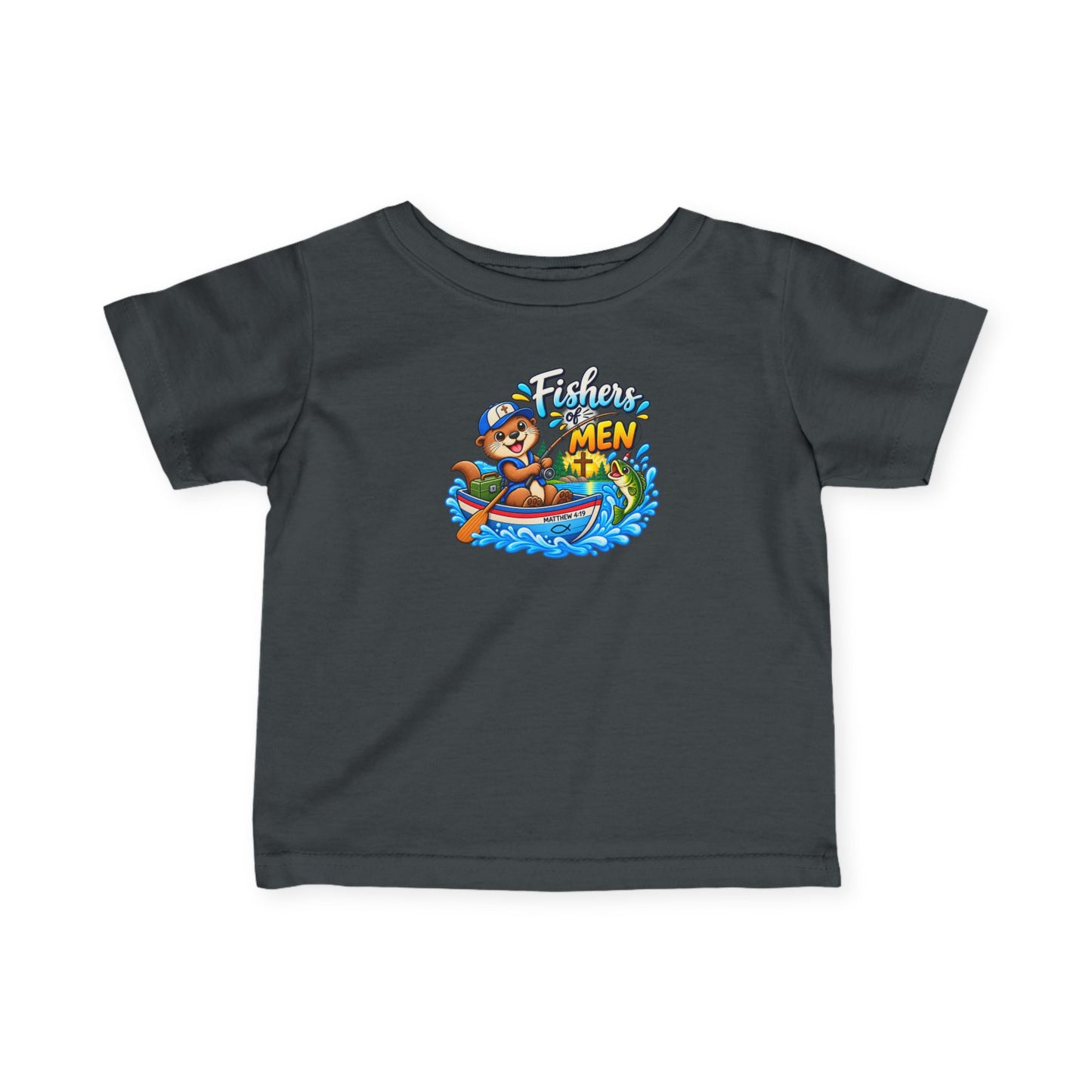 Fishers of Men Christian Infant T-Shirt – Matthew 4:19 Faith-Based Baby Tee with Cute Otter Design