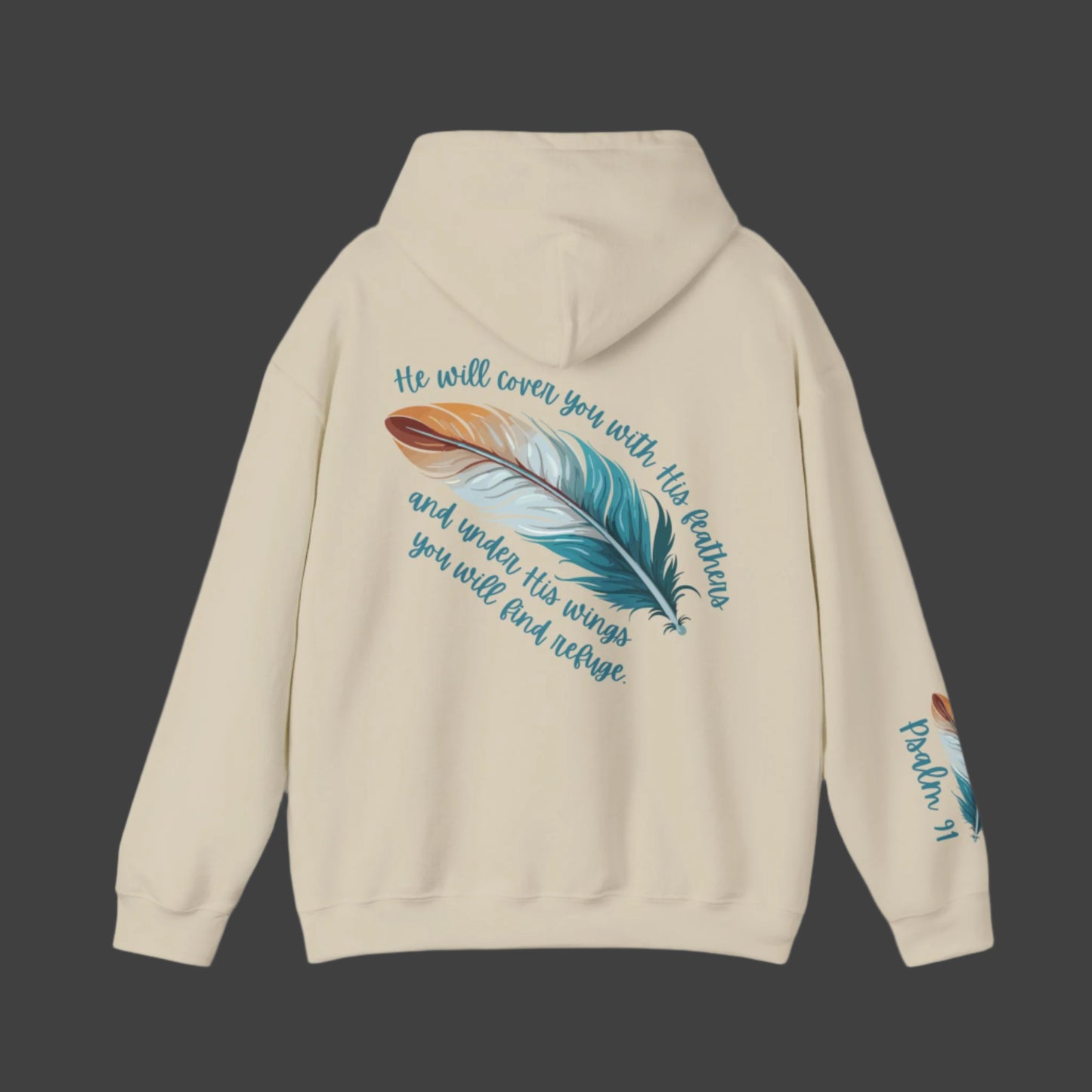 Psalm 91:4 Cover You With His Feathers Heavyweight Hooded Sweatshirt