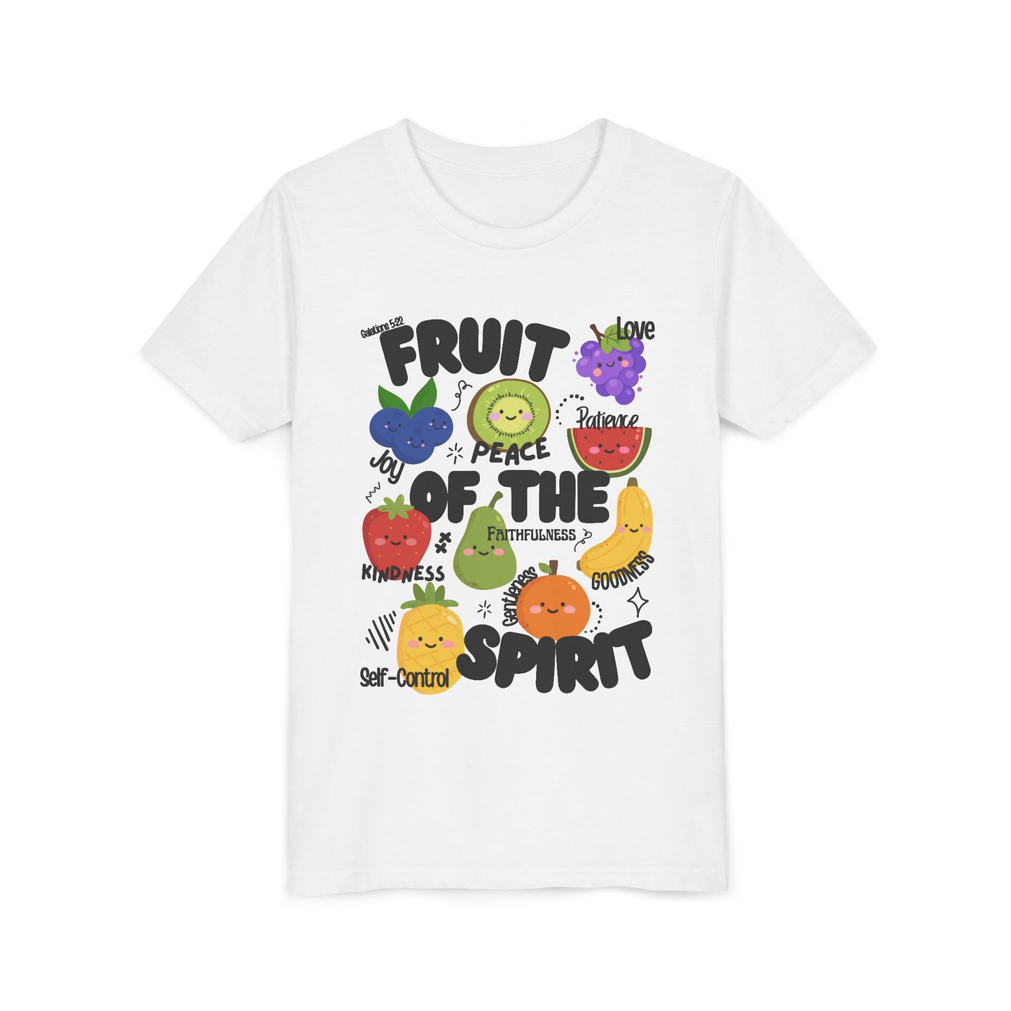 Kids Fruit of the Spirit Christian T-Shirt, Galatians 5:22-23 Youth Bible Verse Tee