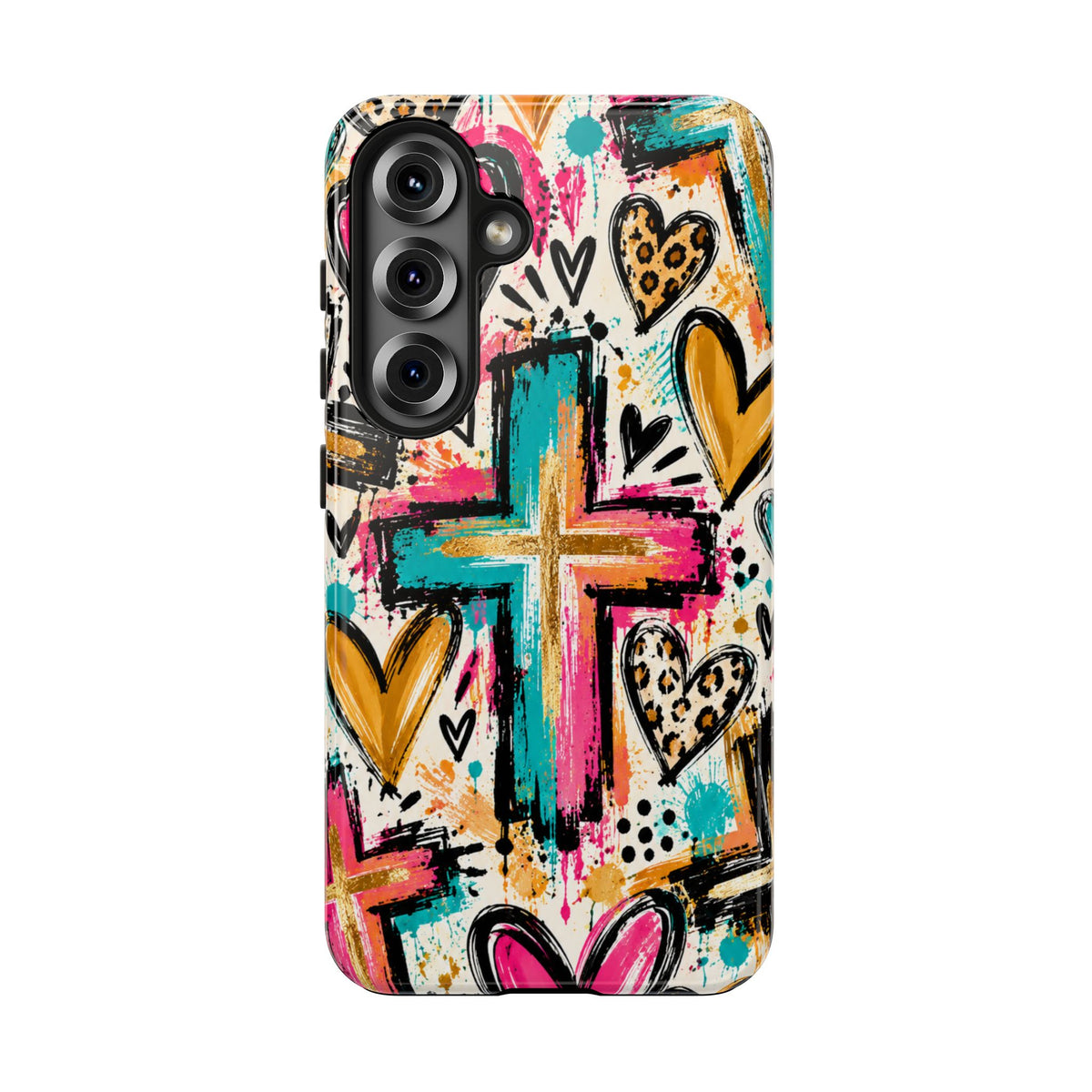 Jesus Cross & Hearts Christian Phone Case | Colorful Faith-Inspired Protective Case for iPhone & Samsung Galaxy