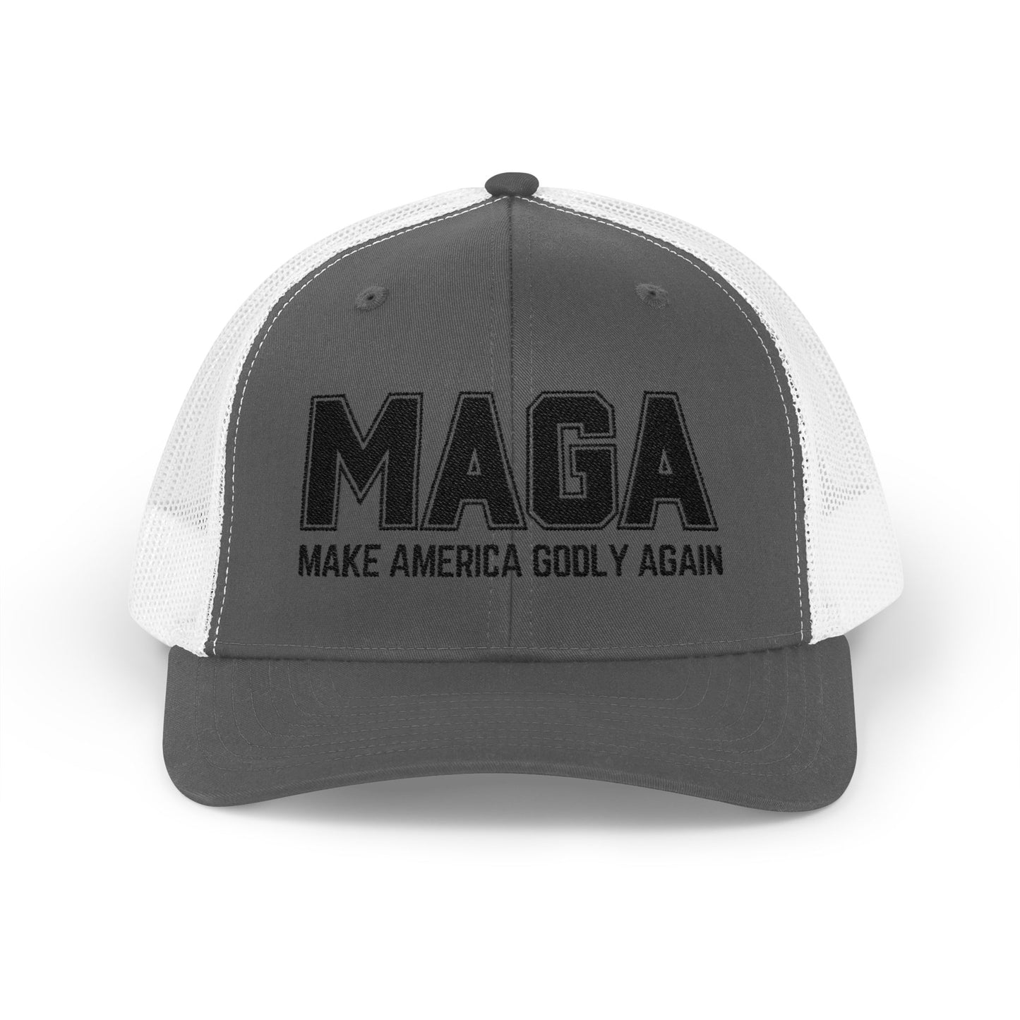 Make America GODLY Again Snapback Trucker Cap. Black Embroidered Hat