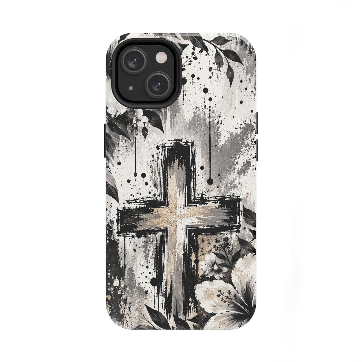 Black & White Floral Cross Christian Phone Case | Faith-Inspired Protective iPhone Case