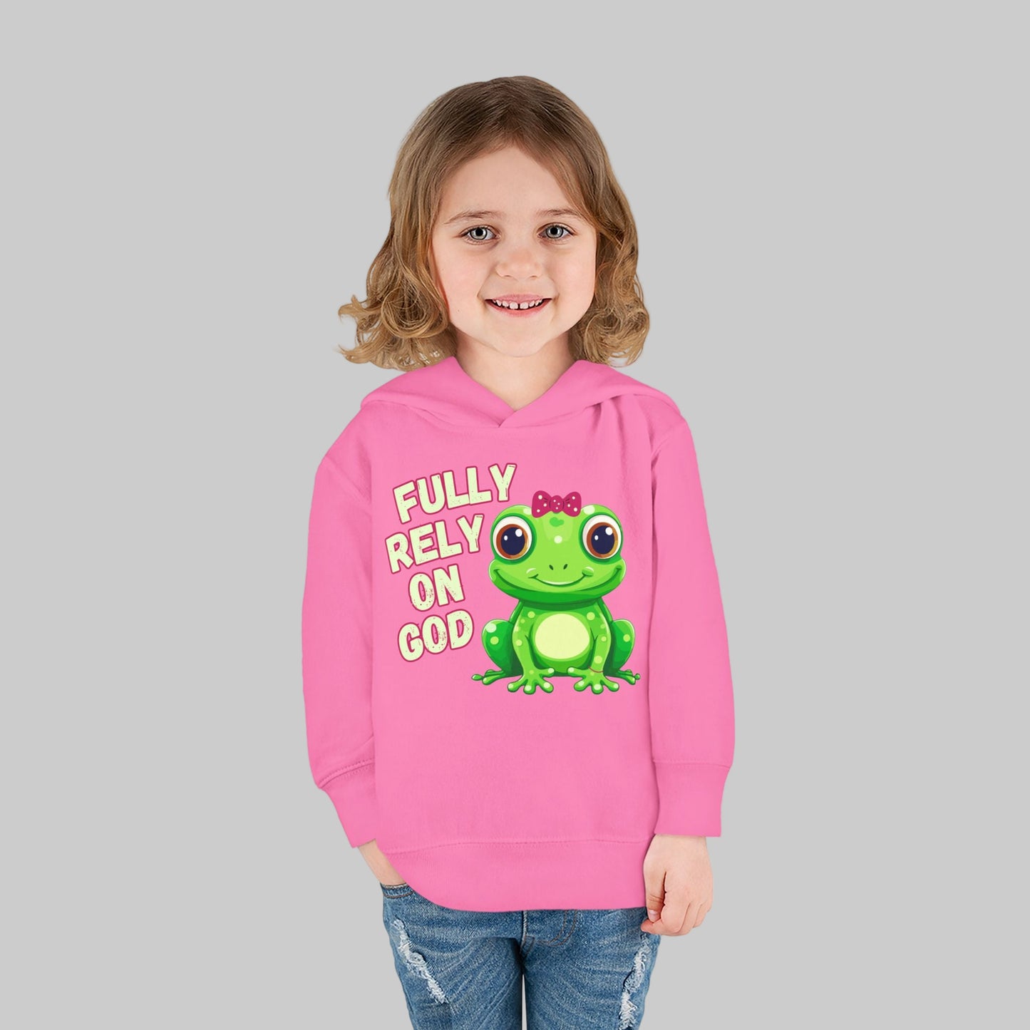 Fully Rely on God Toddler Hoodie - Adorable Frog Design, Christian Toddler Hoodies For Boys and Girls
