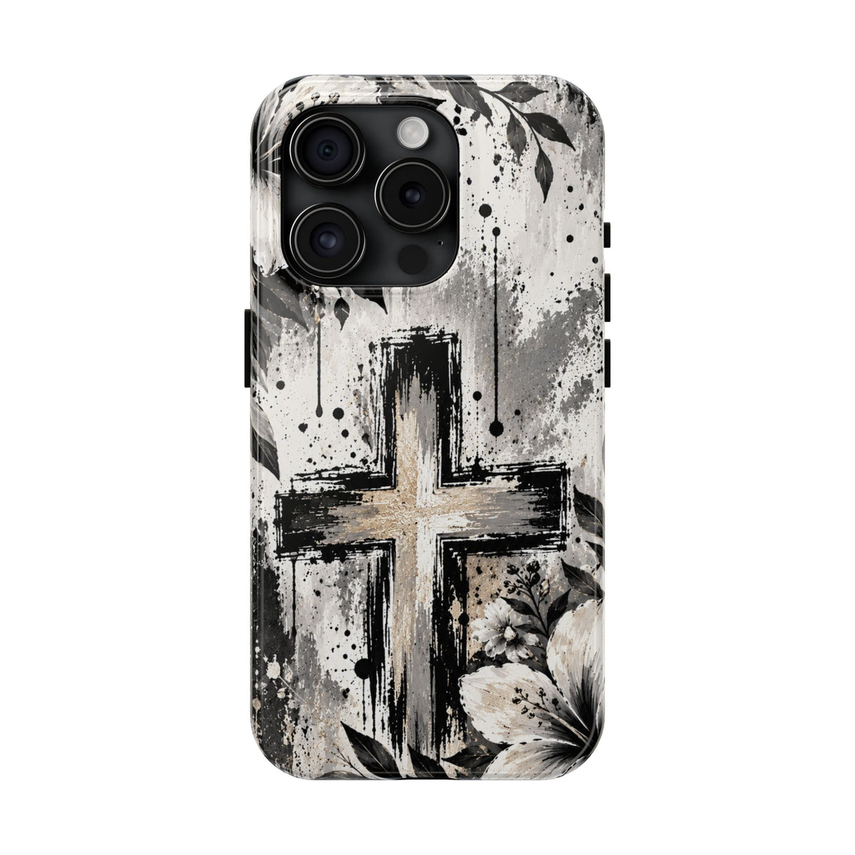 Black & White Floral Cross Christian Phone Case | Faith-Inspired Protective iPhone Case