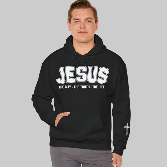 Jesus The Way The Truth The Life Inspirational Hoodie for Faithful Individuals, Religious Gift, Christian Apparel, Spiritual Wear