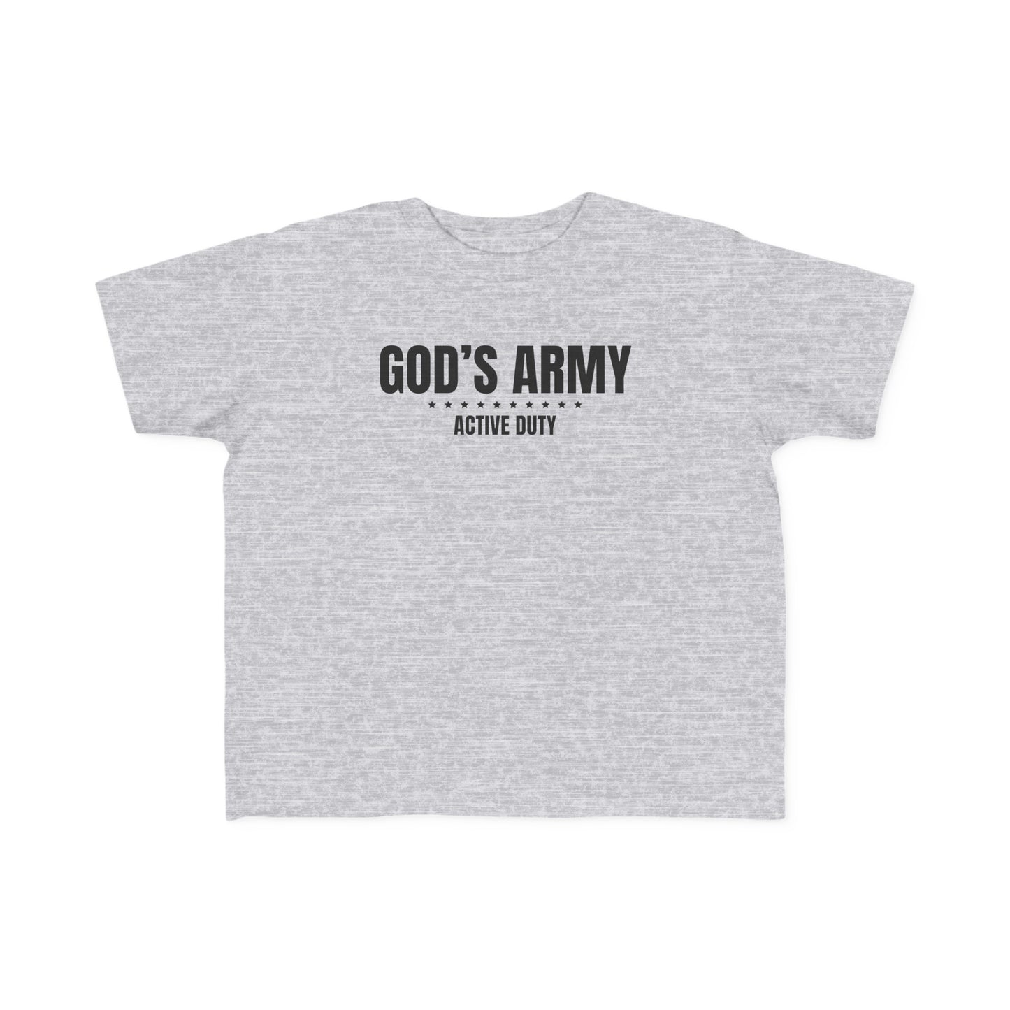 Called to Serve in God's Army. This is a beautiful faith based t-shirt for your children or as a gift for a child of God in your life. Across the chest reads, 'God's Army, Active Duty'.  Make sure to grab one for yourself by checking out the Adult versions of the beautiful Christian Tee, also available on my shop! Cataldo Creations Christian Toddler Tee