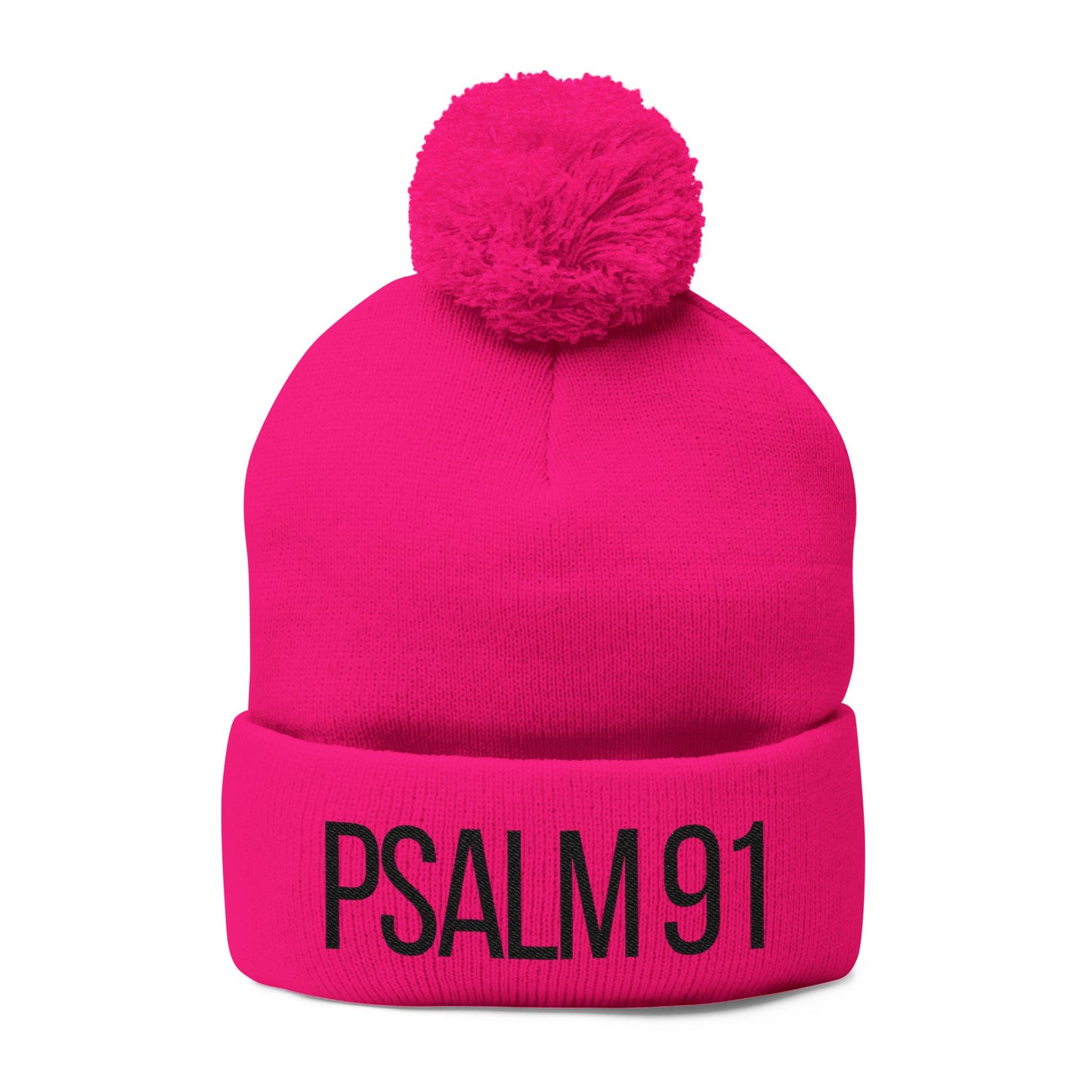 Psalm 91 Pom-Pom Knit Cap — Embroidered Winter Beanie for Faith & Comfort
