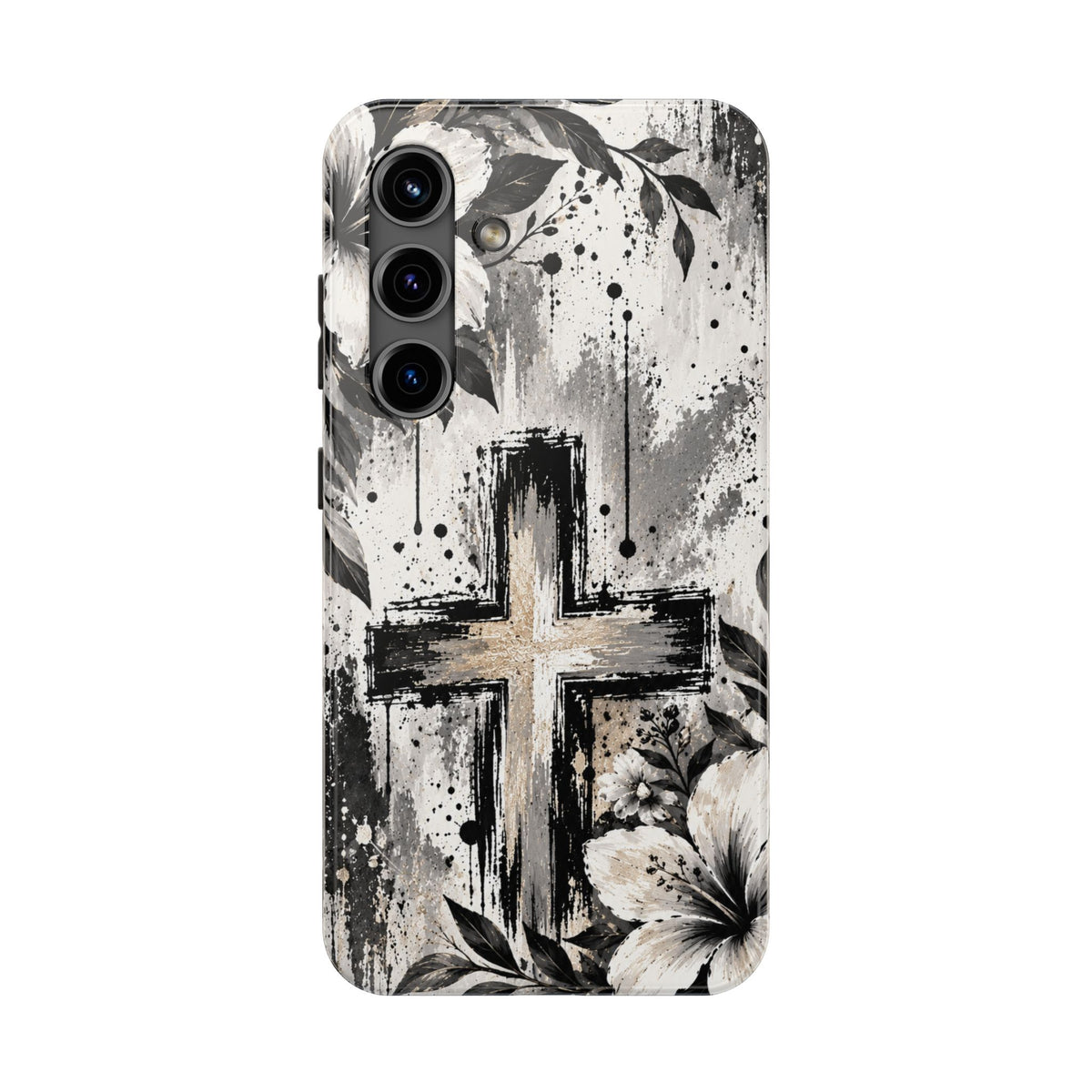 Black & White Floral Cross Christian Phone Case | Faith-Inspired Protective iPhone Case