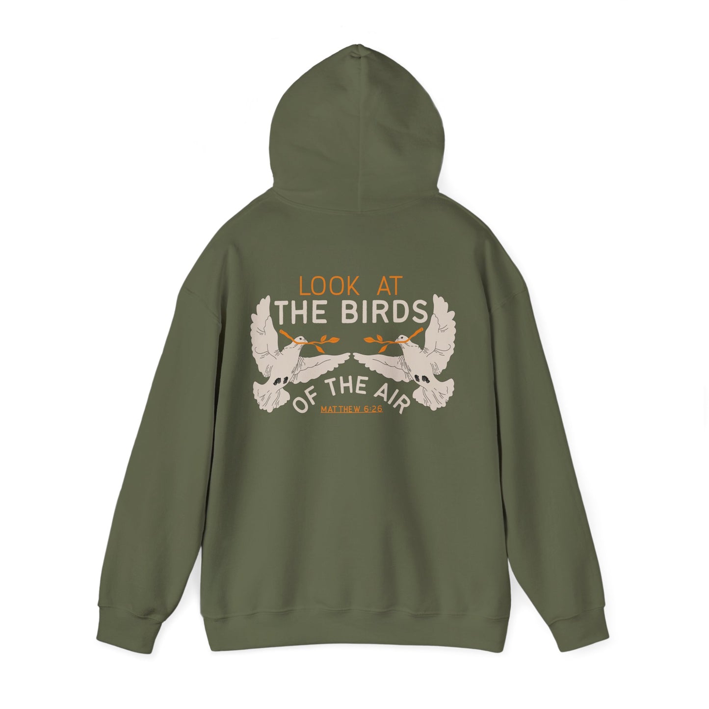Look At The Birds of the Air Hoodie — Cross Hooded Sweatshirt, Christian Graphic Pullover