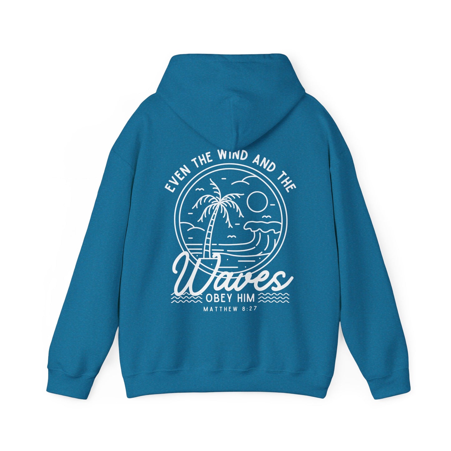 'Even The Wind And The Waves Obey Him' Bible Verse Unisex Hoodie | Beach-Themed Christian Hooded Sweatshirt, Faith-Based Apparel